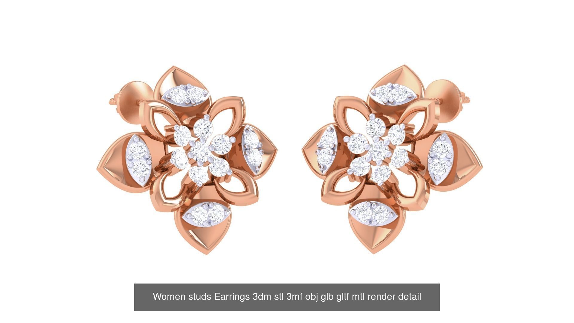133 Women studs Earrings 3dm stl 3mf obj glb gltf mtl render 3D Model Collection_52