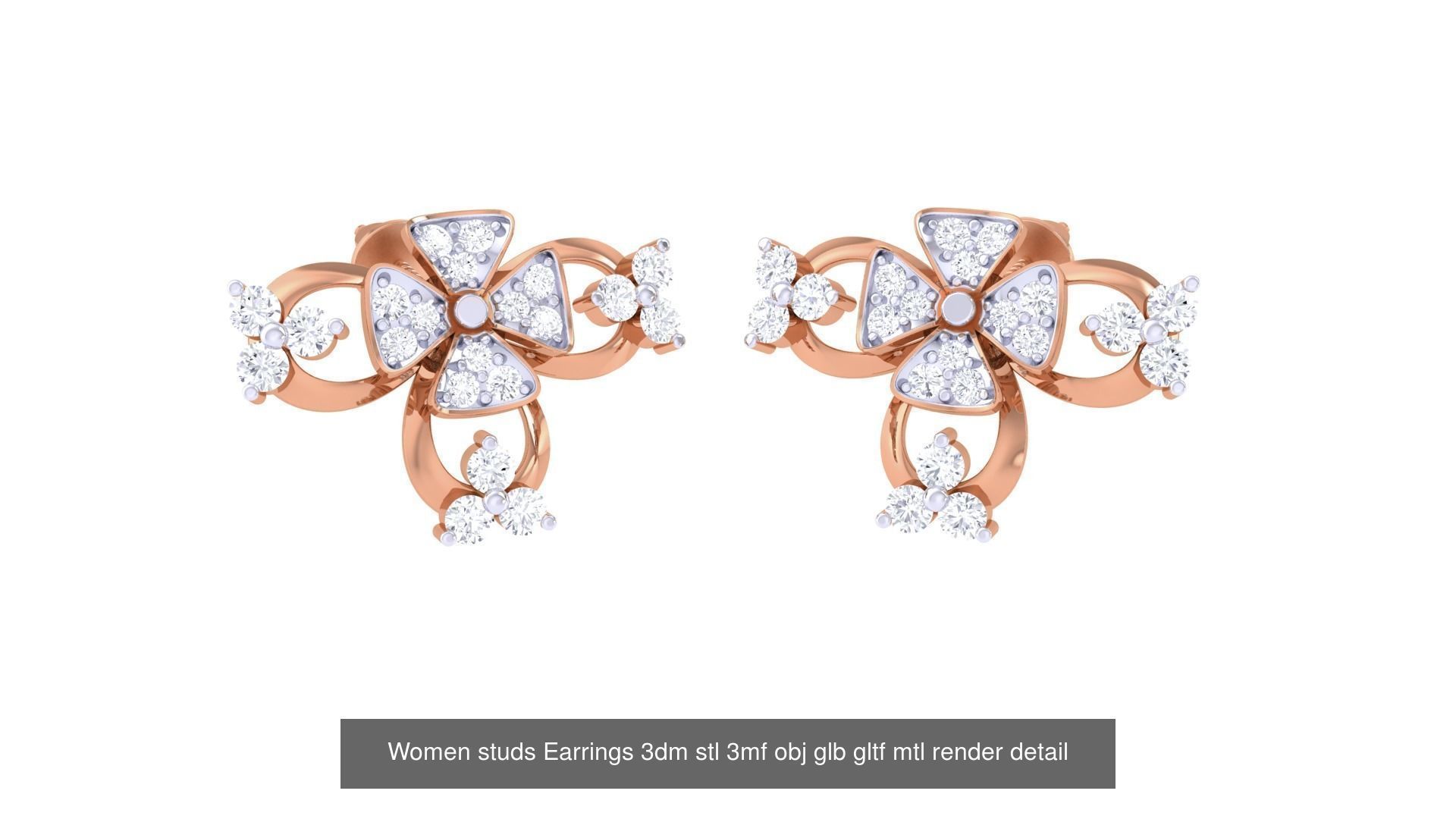 133 Women studs Earrings 3dm stl 3mf obj glb gltf mtl render 3D Model Collection_87