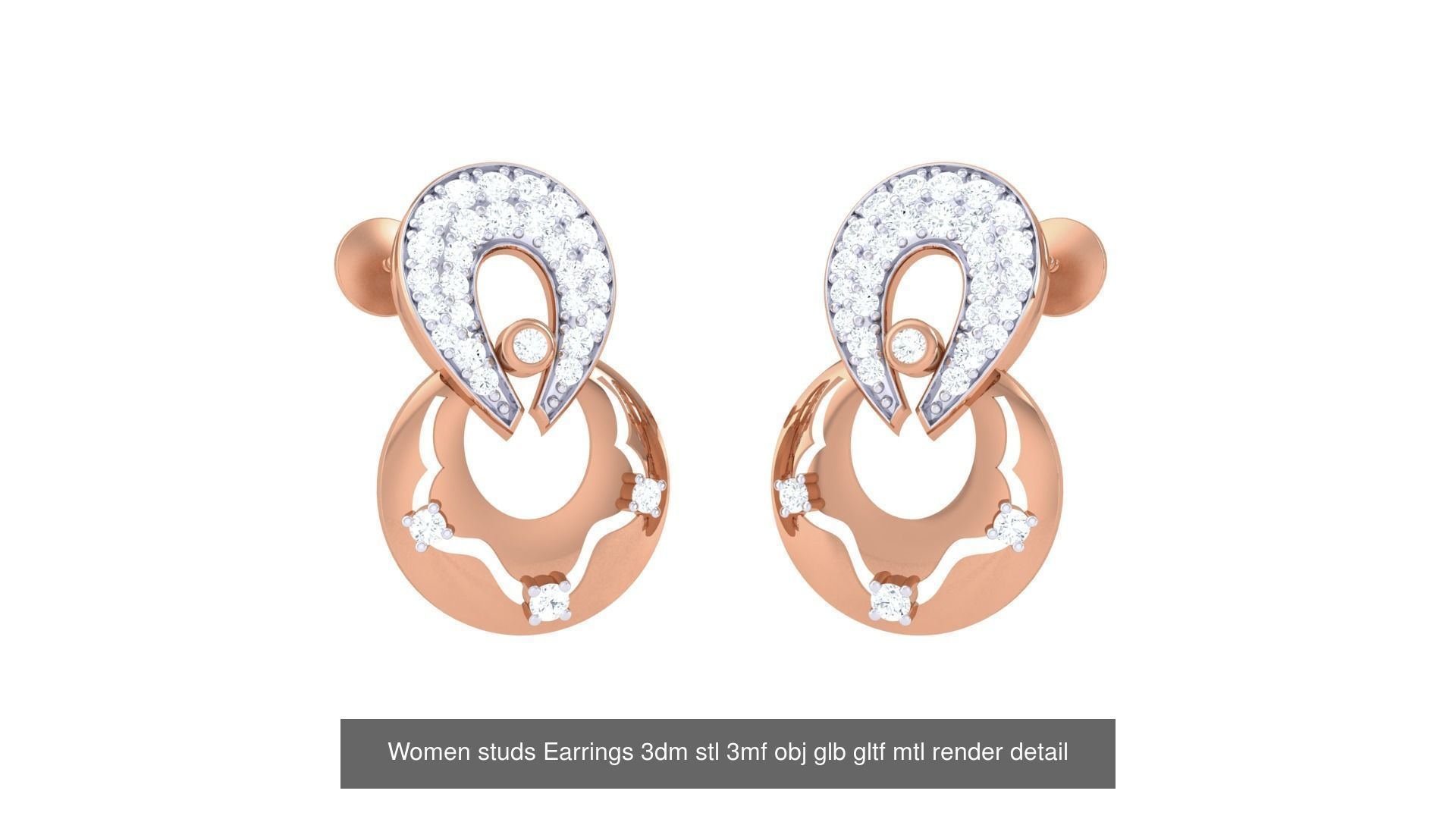 133 Women studs Earrings 3dm stl 3mf obj glb gltf mtl render 3D Model Collection_140