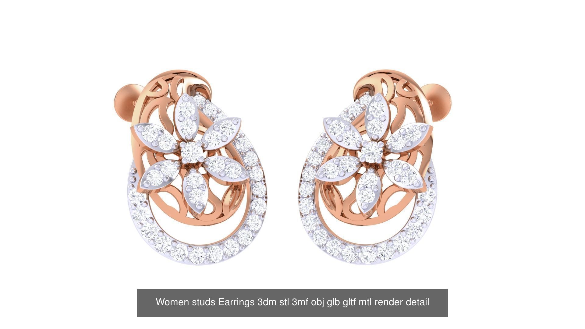 133 Women studs Earrings 3dm stl 3mf obj glb gltf mtl render 3D Model Collection_36