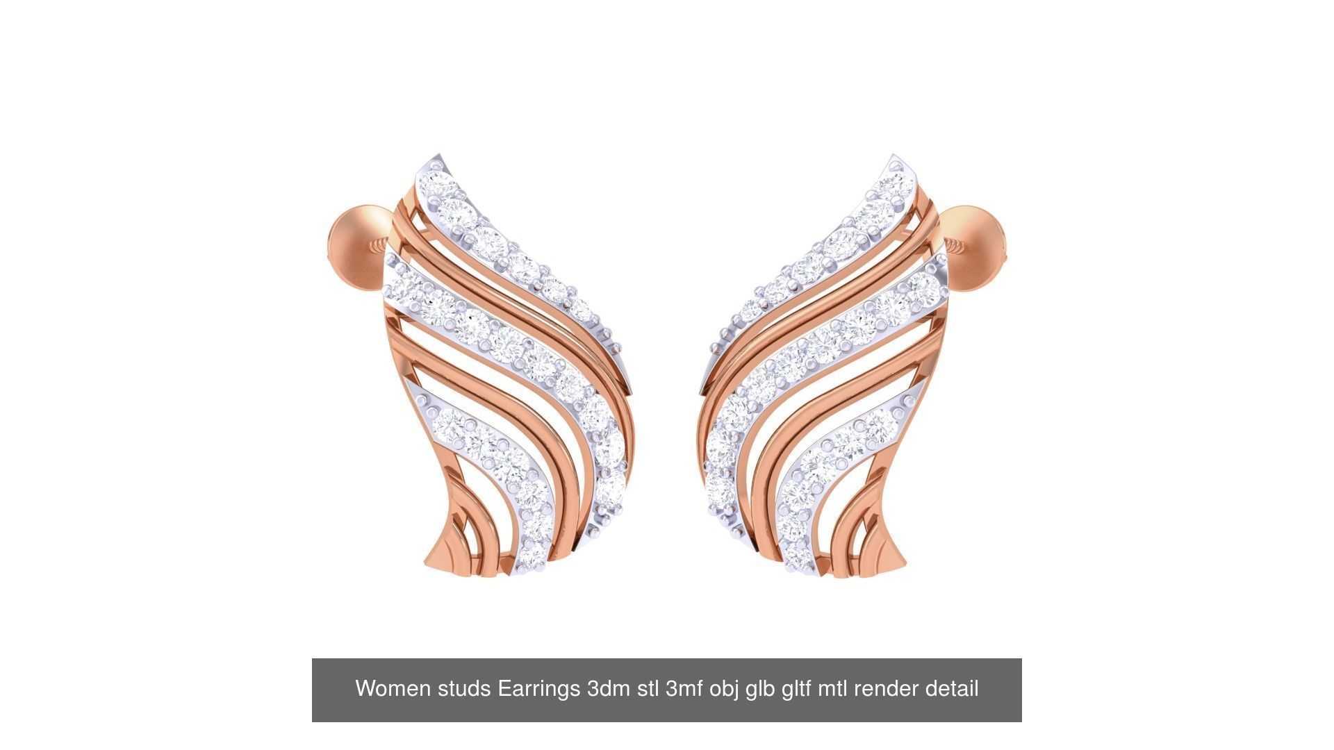 133 Women studs Earrings 3dm stl 3mf obj glb gltf mtl render 3D Model Collection_17