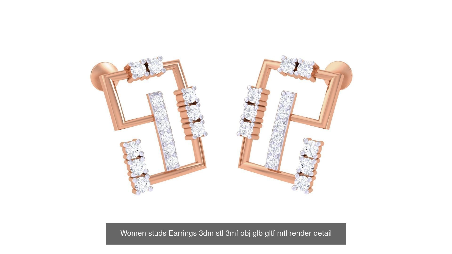 133 Women studs Earrings 3dm stl 3mf obj glb gltf mtl render 3D Model Collection_86