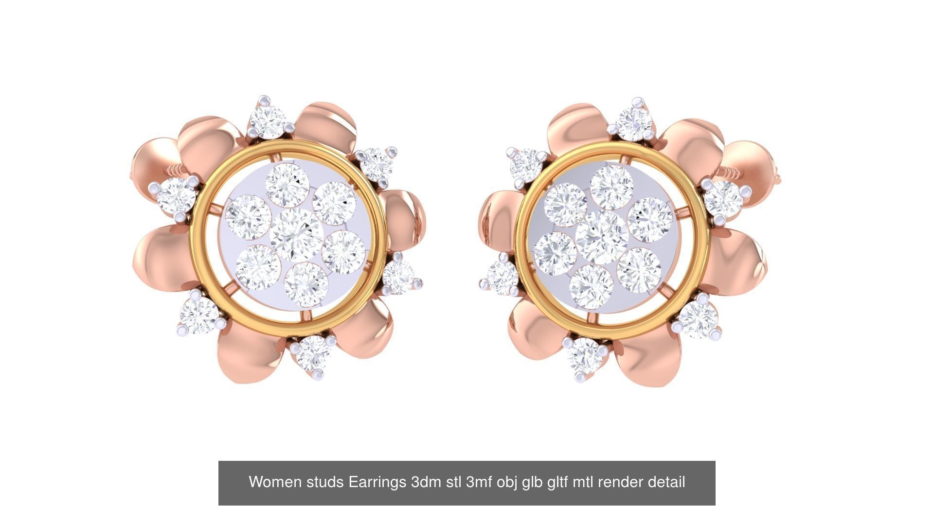 133 Women studs Earrings 3dm stl 3mf obj glb gltf mtl render 3D Model Collection_102