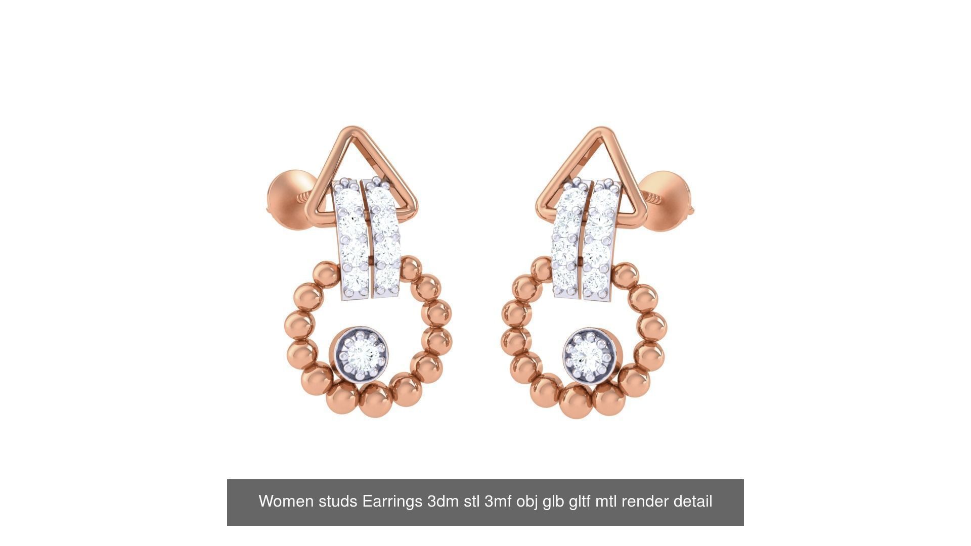 133 Women studs Earrings 3dm stl 3mf obj glb gltf mtl render 3D Model Collection_145