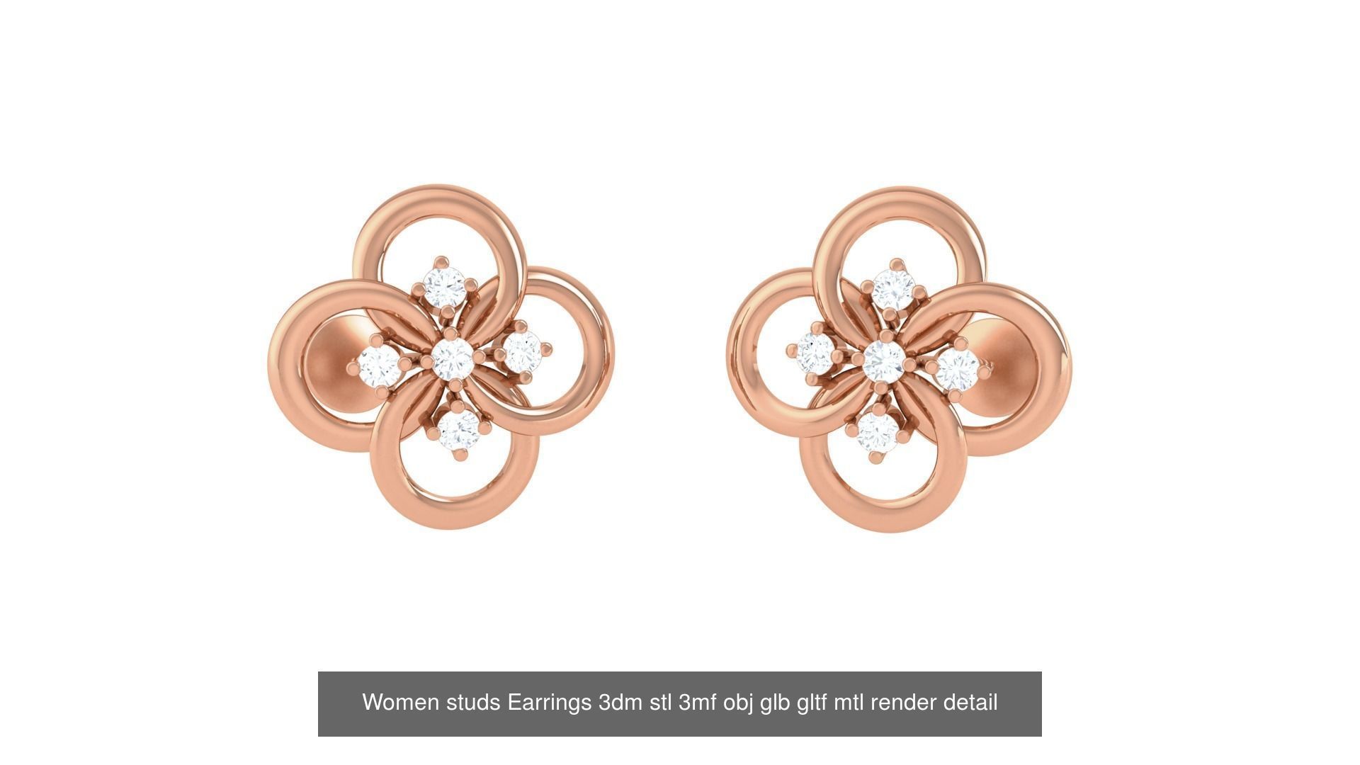 133 Women studs Earrings 3dm stl 3mf obj glb gltf mtl render 3D Model Collection_149