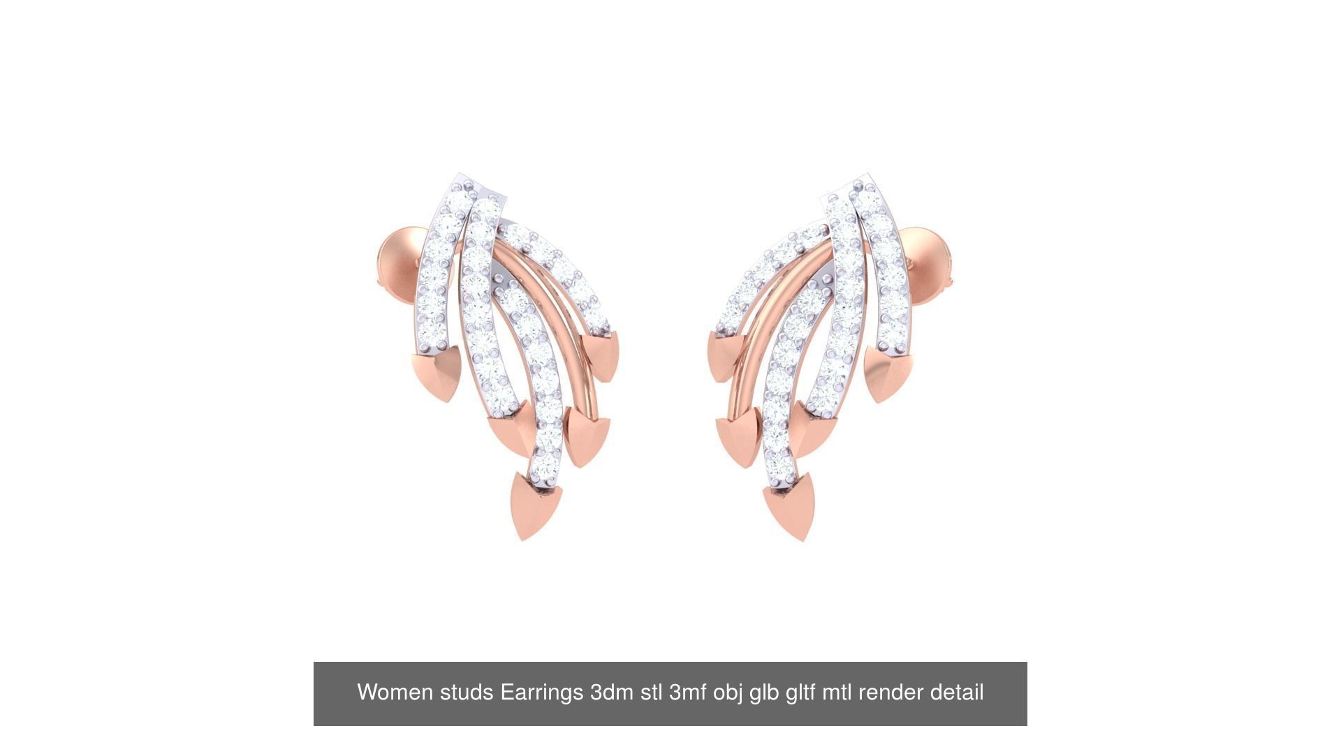 133 Women studs Earrings 3dm stl 3mf obj glb gltf mtl render 3D Model Collection_137