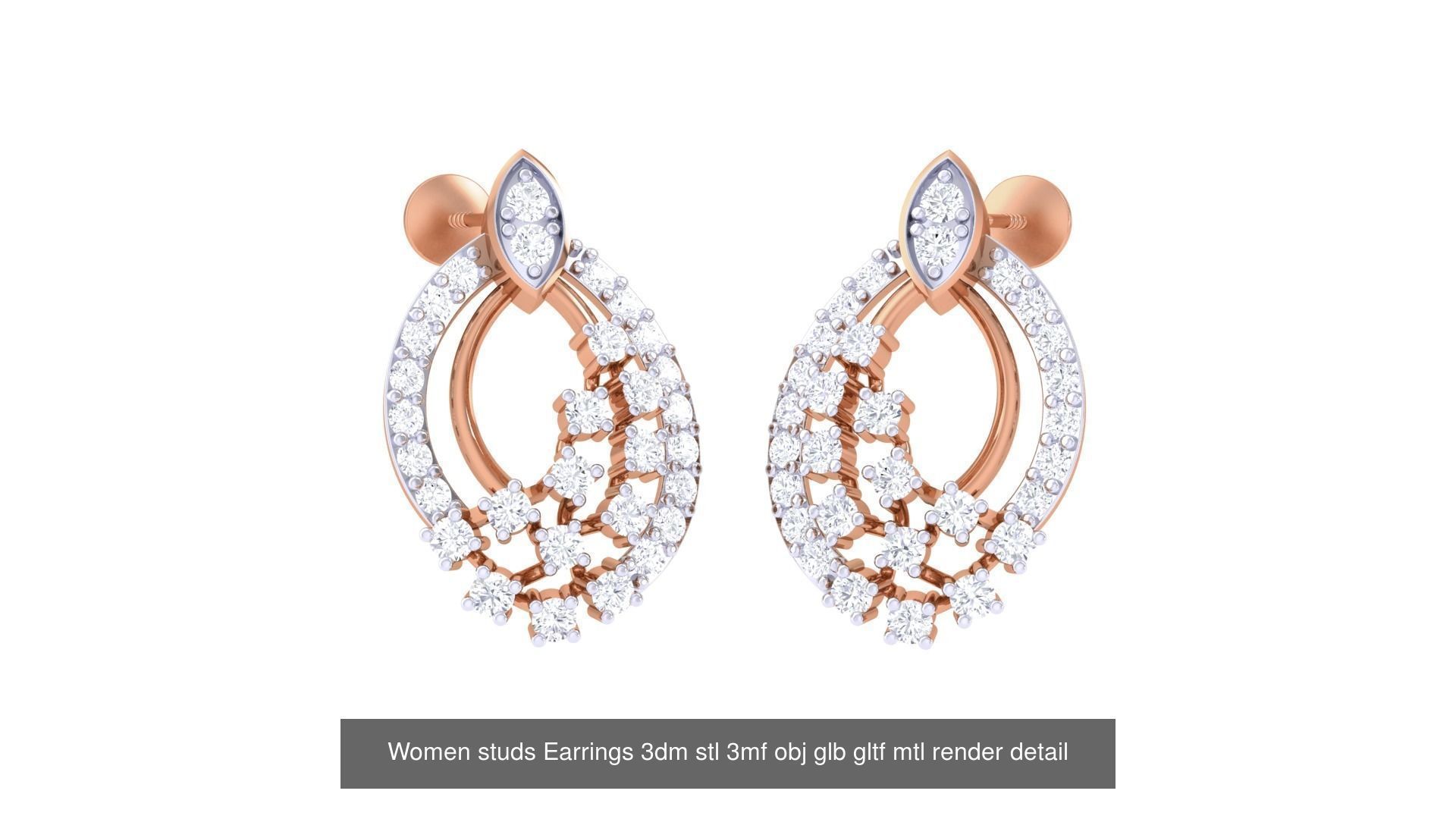 133 Women studs Earrings 3dm stl 3mf obj glb gltf mtl render 3D Model Collection_39