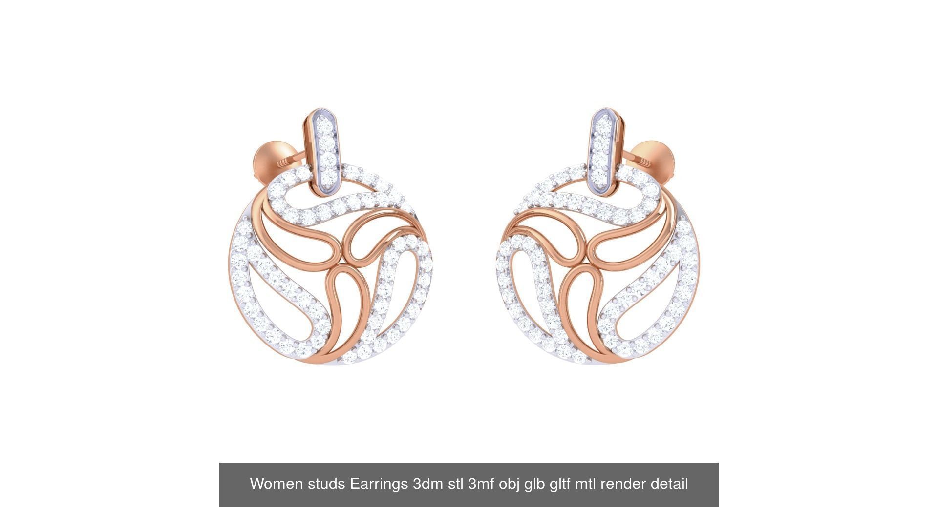 133 Women studs Earrings 3dm stl 3mf obj glb gltf mtl render 3D Model Collection_122