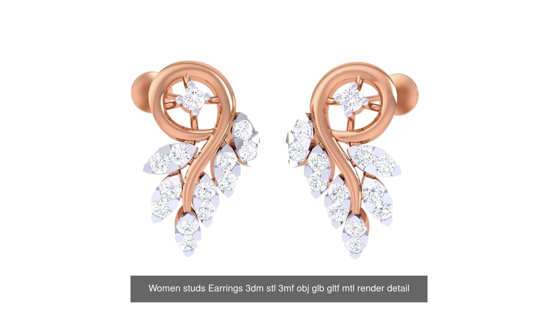 133 Women studs Earrings 3dm stl 3mf obj glb gltf mtl render 3D Model Collection_56