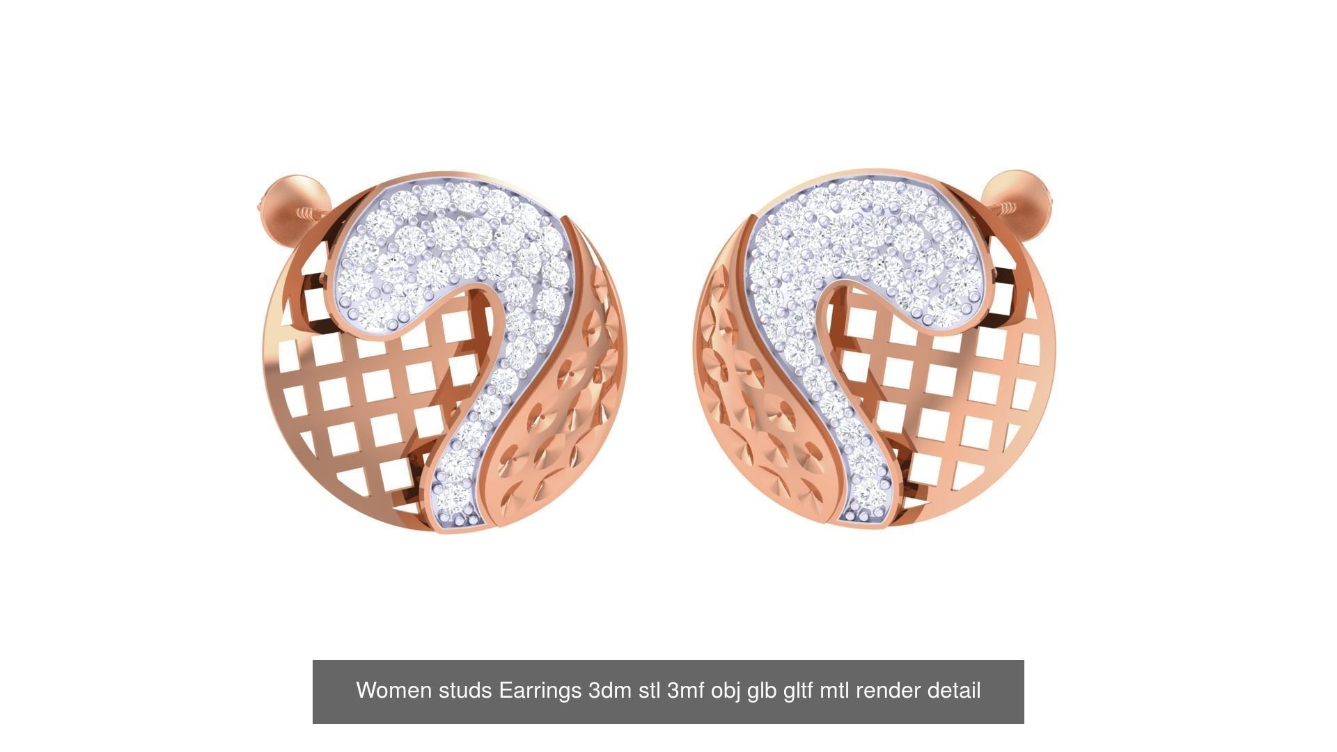 133 Women studs Earrings 3dm stl 3mf obj glb gltf mtl render 3D Model Collection_28