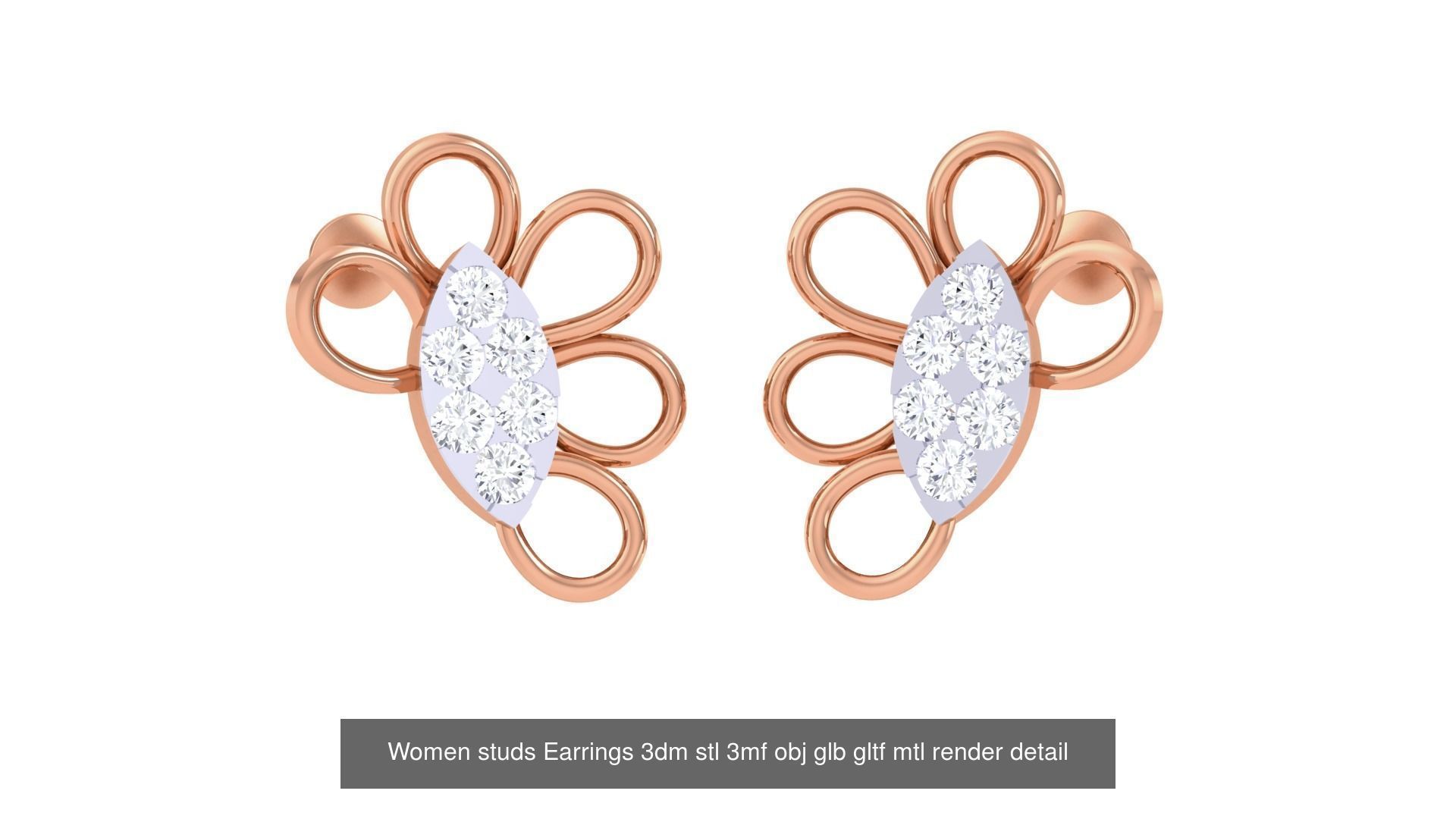 133 Women studs Earrings 3dm stl 3mf obj glb gltf mtl render 3D Model Collection_112
