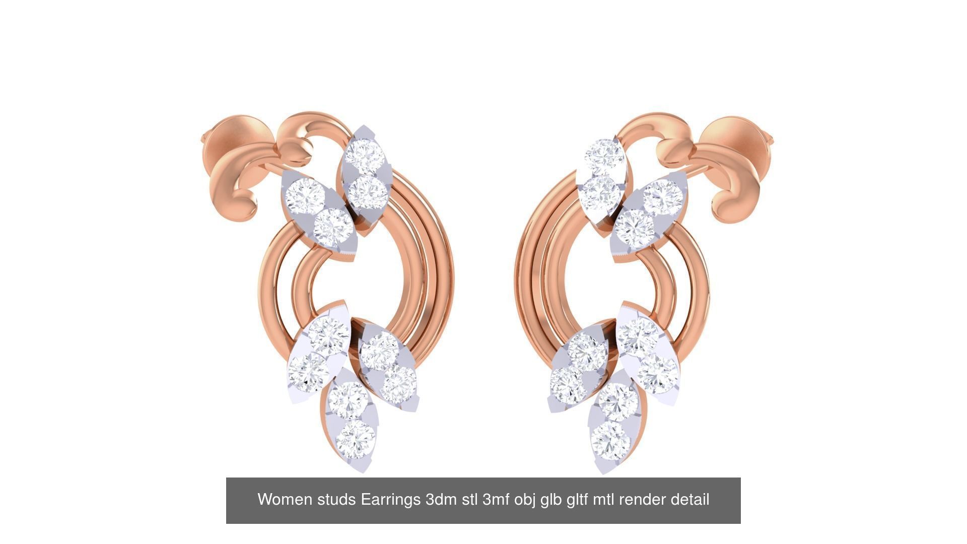 133 Women studs Earrings 3dm stl 3mf obj glb gltf mtl render 3D Model Collection_64