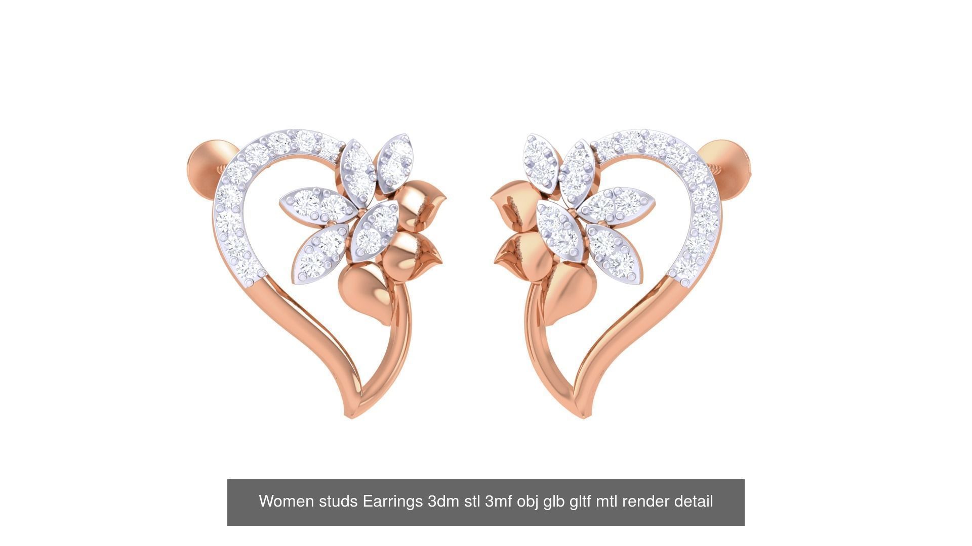 133 Women studs Earrings 3dm stl 3mf obj glb gltf mtl render 3D Model Collection_67