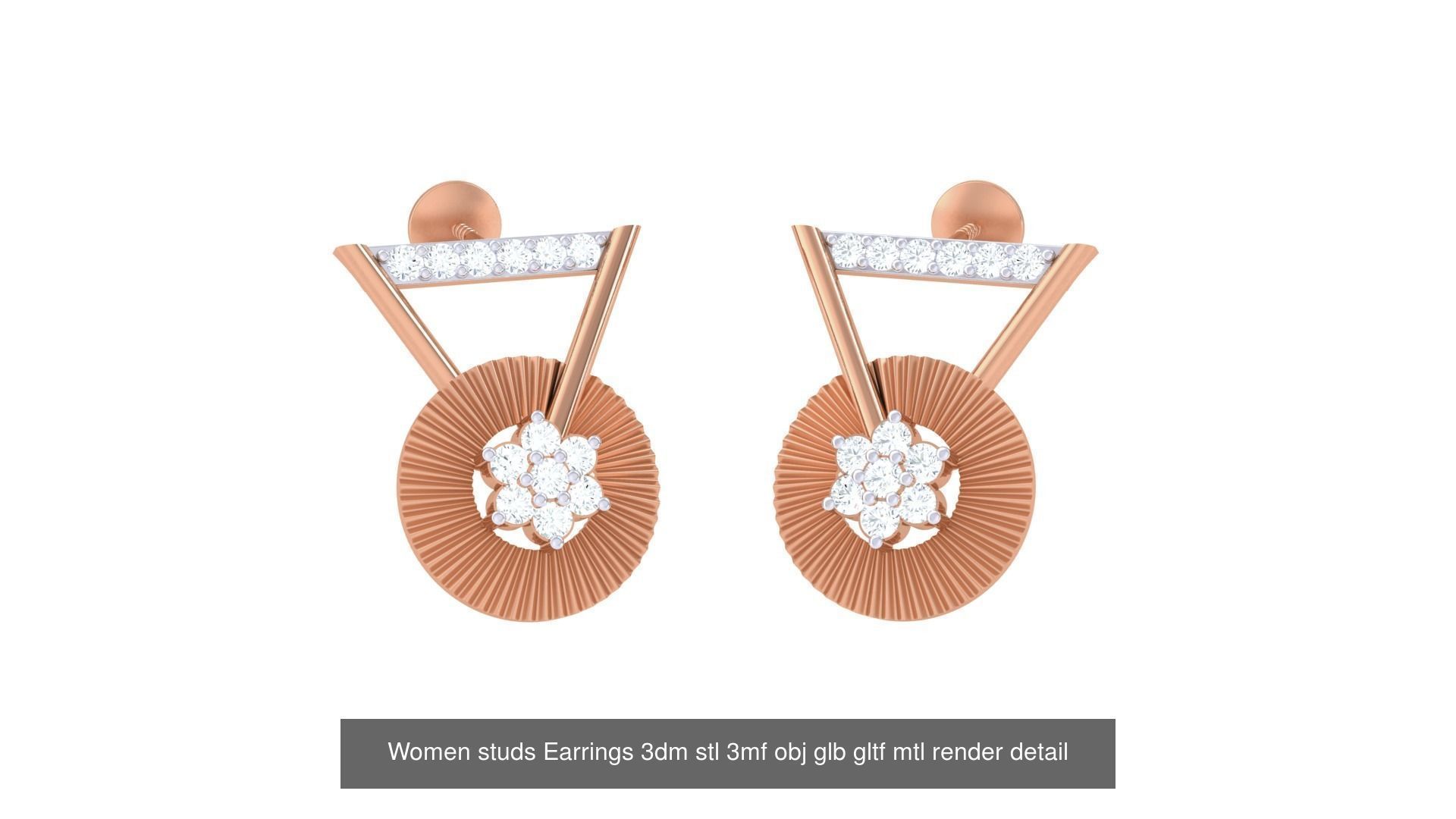 133 Women studs Earrings 3dm stl 3mf obj glb gltf mtl render 3D Model Collection_143