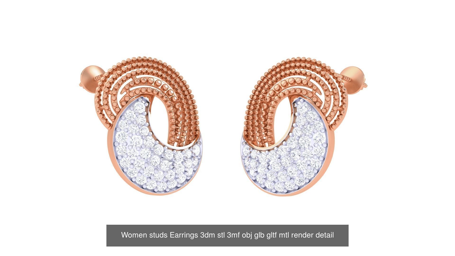 133 Women studs Earrings 3dm stl 3mf obj glb gltf mtl render 3D Model Collection_77