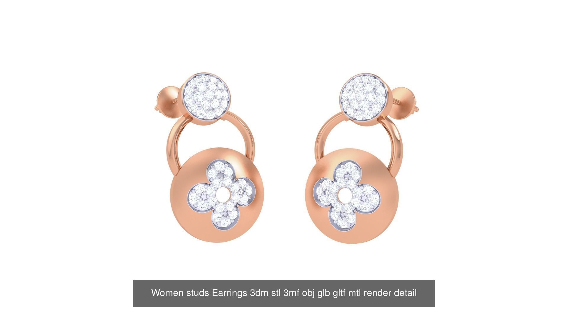 133 Women studs Earrings 3dm stl 3mf obj glb gltf mtl render 3D Model Collection_133
