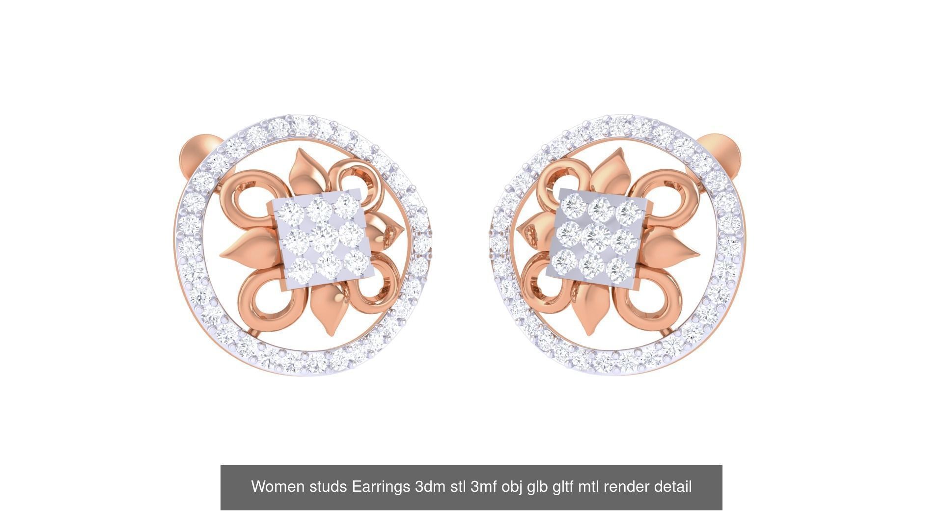 133 Women studs Earrings 3dm stl 3mf obj glb gltf mtl render 3D Model Collection_79