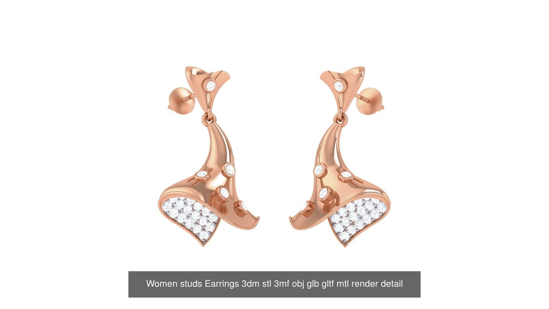 133 Women studs Earrings 3dm stl 3mf obj glb gltf mtl render 3D Model Collection_136