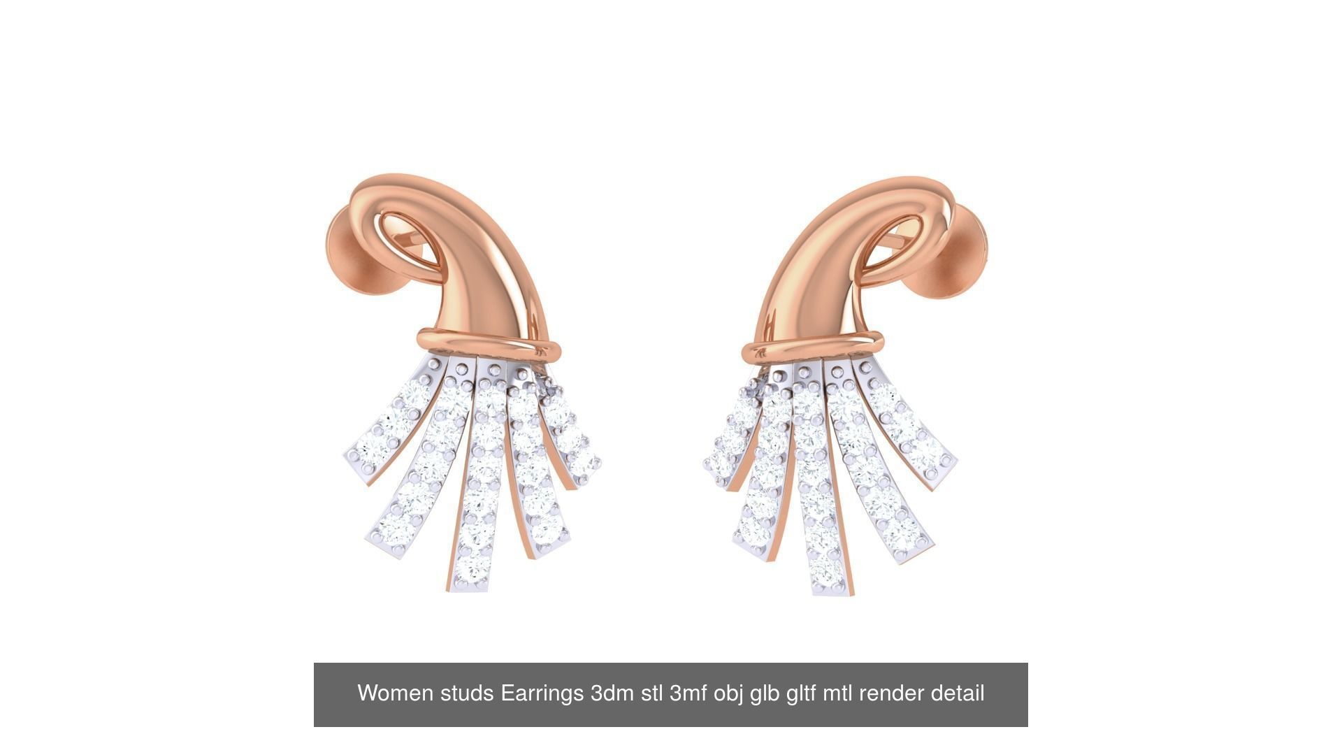 133 Women studs Earrings 3dm stl 3mf obj glb gltf mtl render 3D Model Collection_134