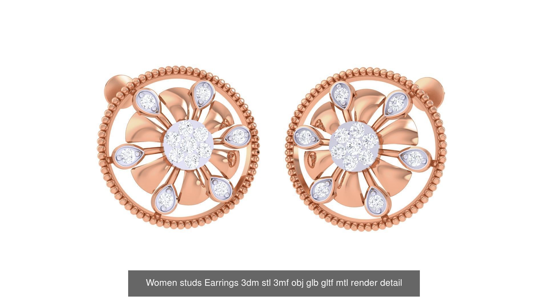 133 Women studs Earrings 3dm stl 3mf obj glb gltf mtl render 3D Model Collection_78