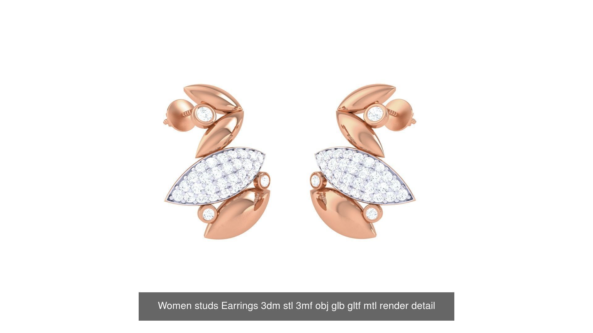 133 Women studs Earrings 3dm stl 3mf obj glb gltf mtl render 3D Model Collection_132
