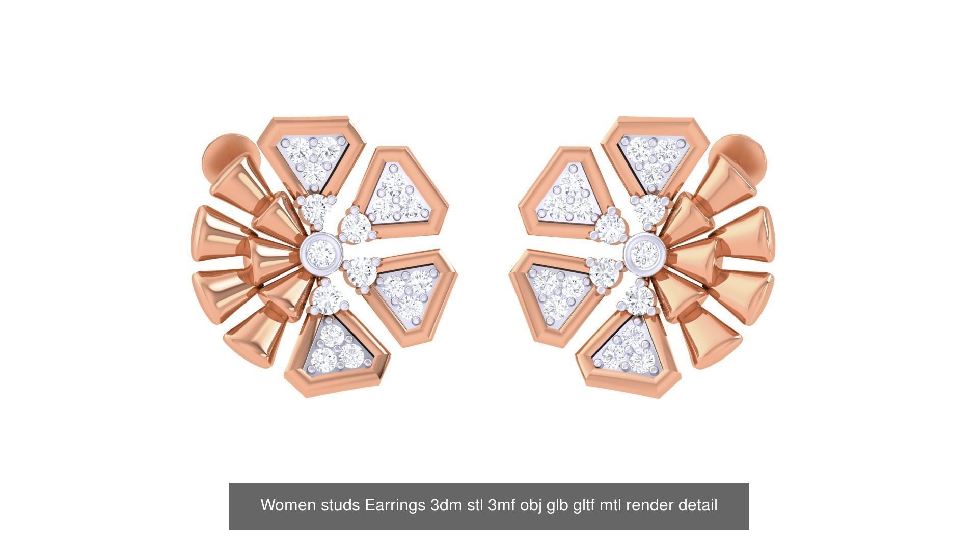 133 Women studs Earrings 3dm stl 3mf obj glb gltf mtl render 3D Model Collection_69