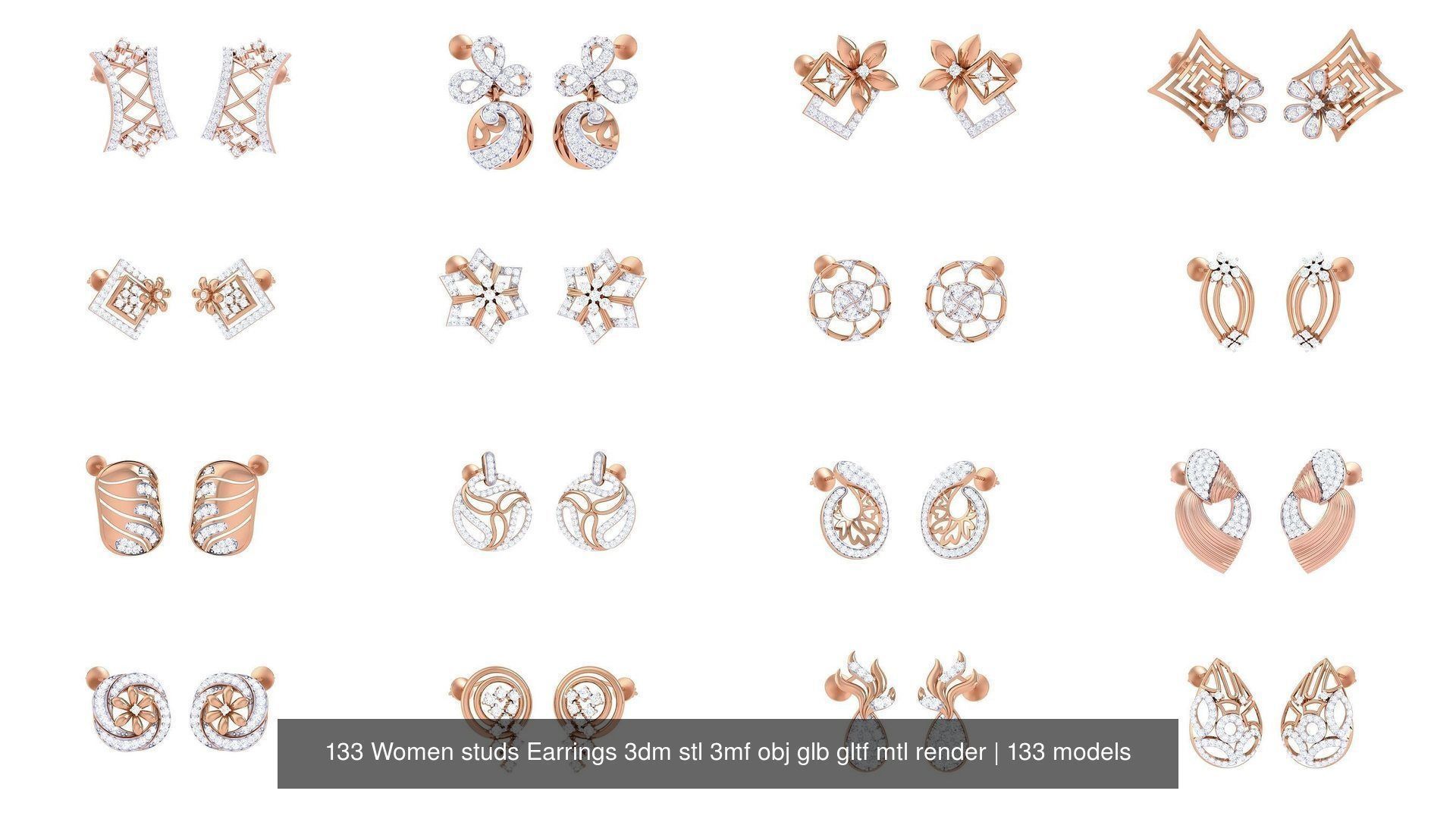 133 Women studs Earrings 3dm stl 3mf obj glb gltf mtl render 3D Model Collection_12