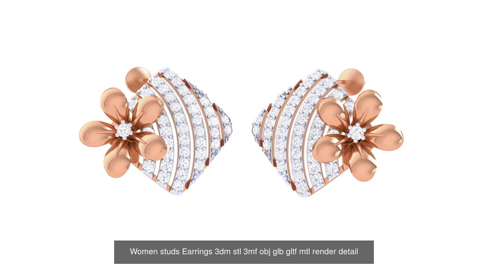 133 Women studs Earrings 3dm stl 3mf obj glb gltf mtl render 3D Model Collection_35