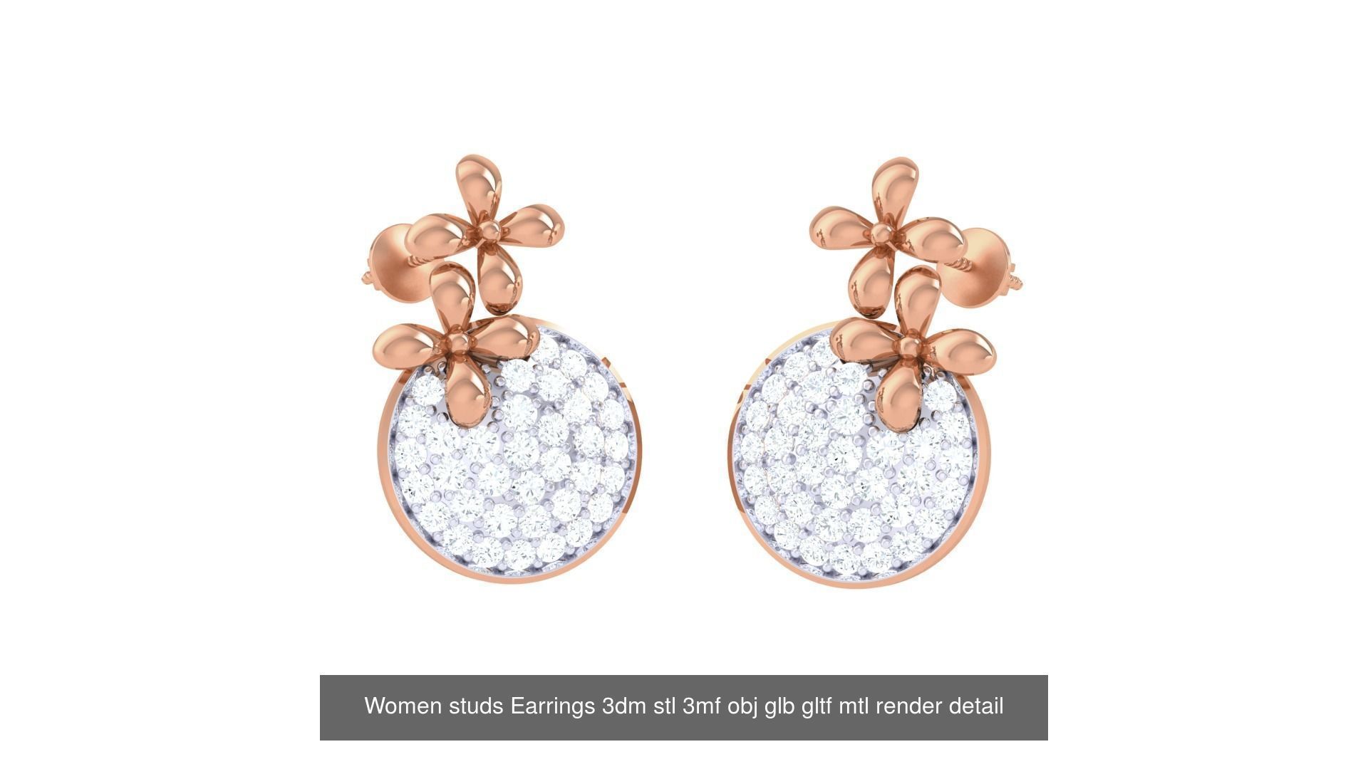 133 Women studs Earrings 3dm stl 3mf obj glb gltf mtl render 3D Model Collection_138