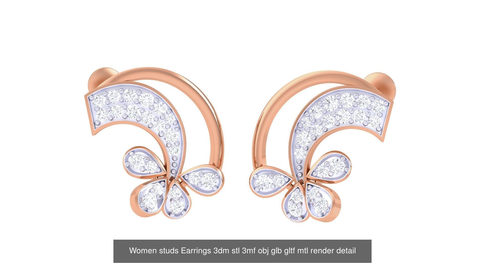 133 Women studs Earrings 3dm stl 3mf obj glb gltf mtl render 3D Model Collection_110