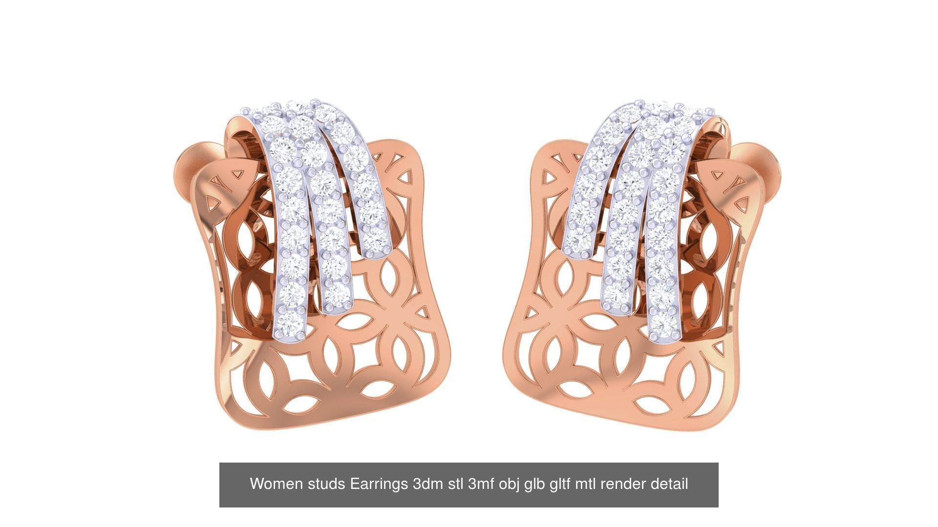 133 Women studs Earrings 3dm stl 3mf obj glb gltf mtl render 3D Model Collection_33