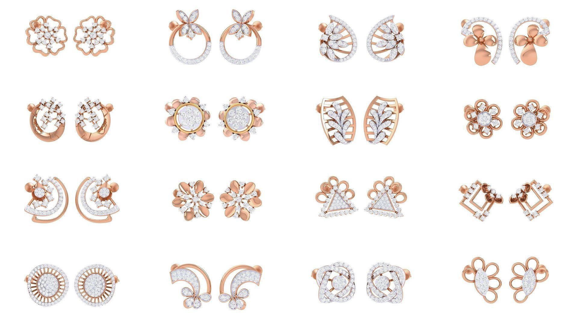 133 Women studs Earrings 3dm stl 3mf obj glb gltf mtl render 3D Model Collection_9