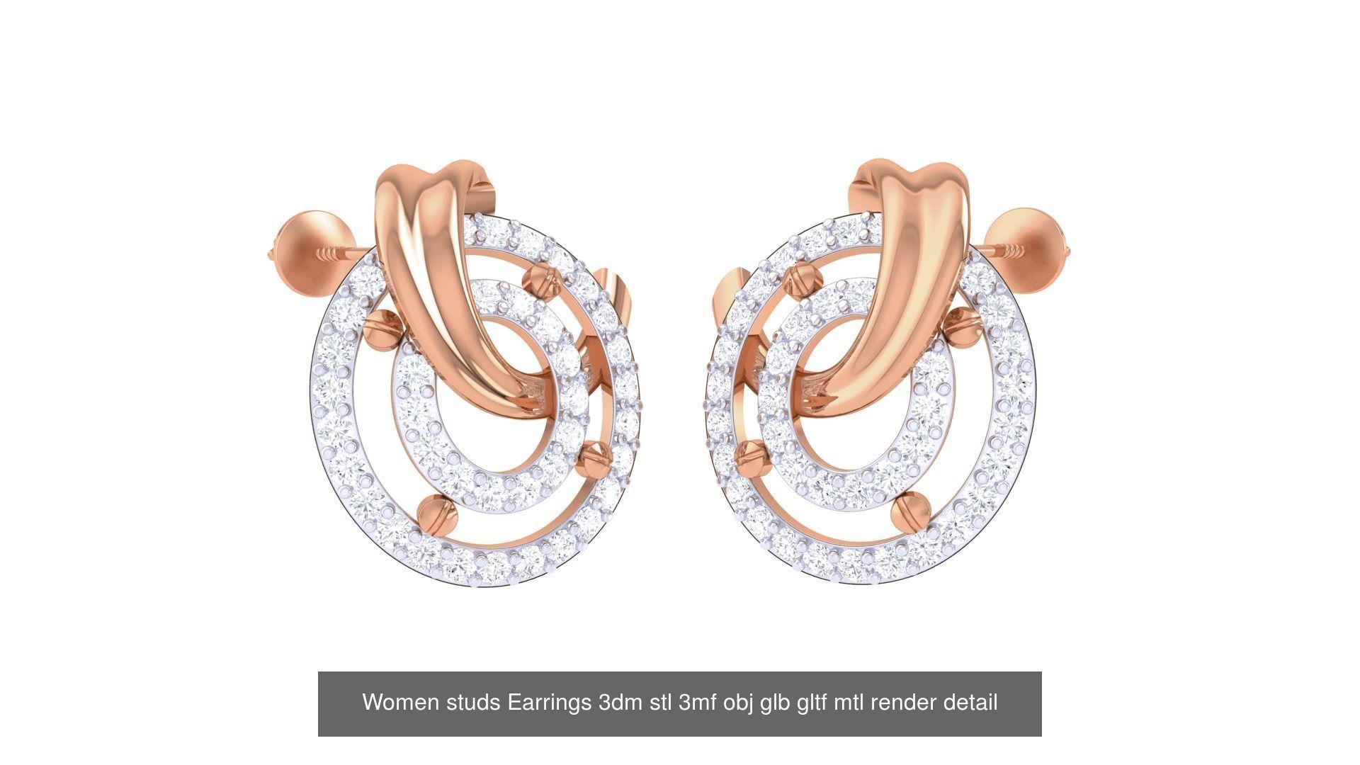 133 Women studs Earrings 3dm stl 3mf obj glb gltf mtl render 3D Model Collection_31
