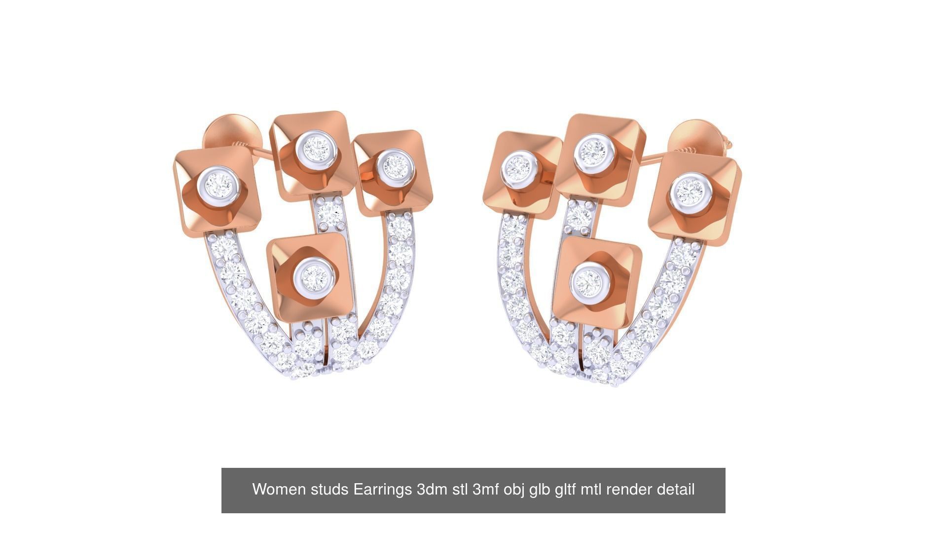 133 Women studs Earrings 3dm stl 3mf obj glb gltf mtl render 3D Model Collection_32