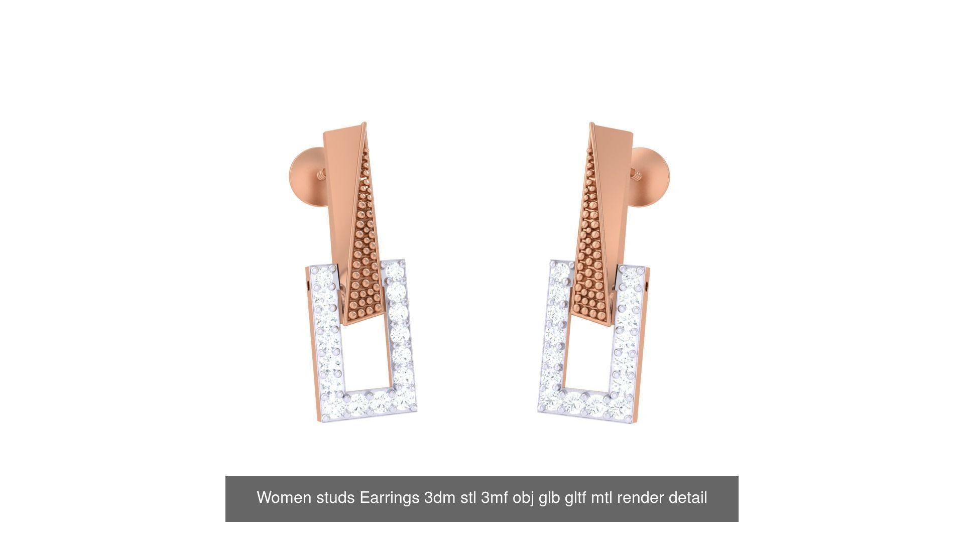133 Women studs Earrings 3dm stl 3mf obj glb gltf mtl render 3D Model Collection_144