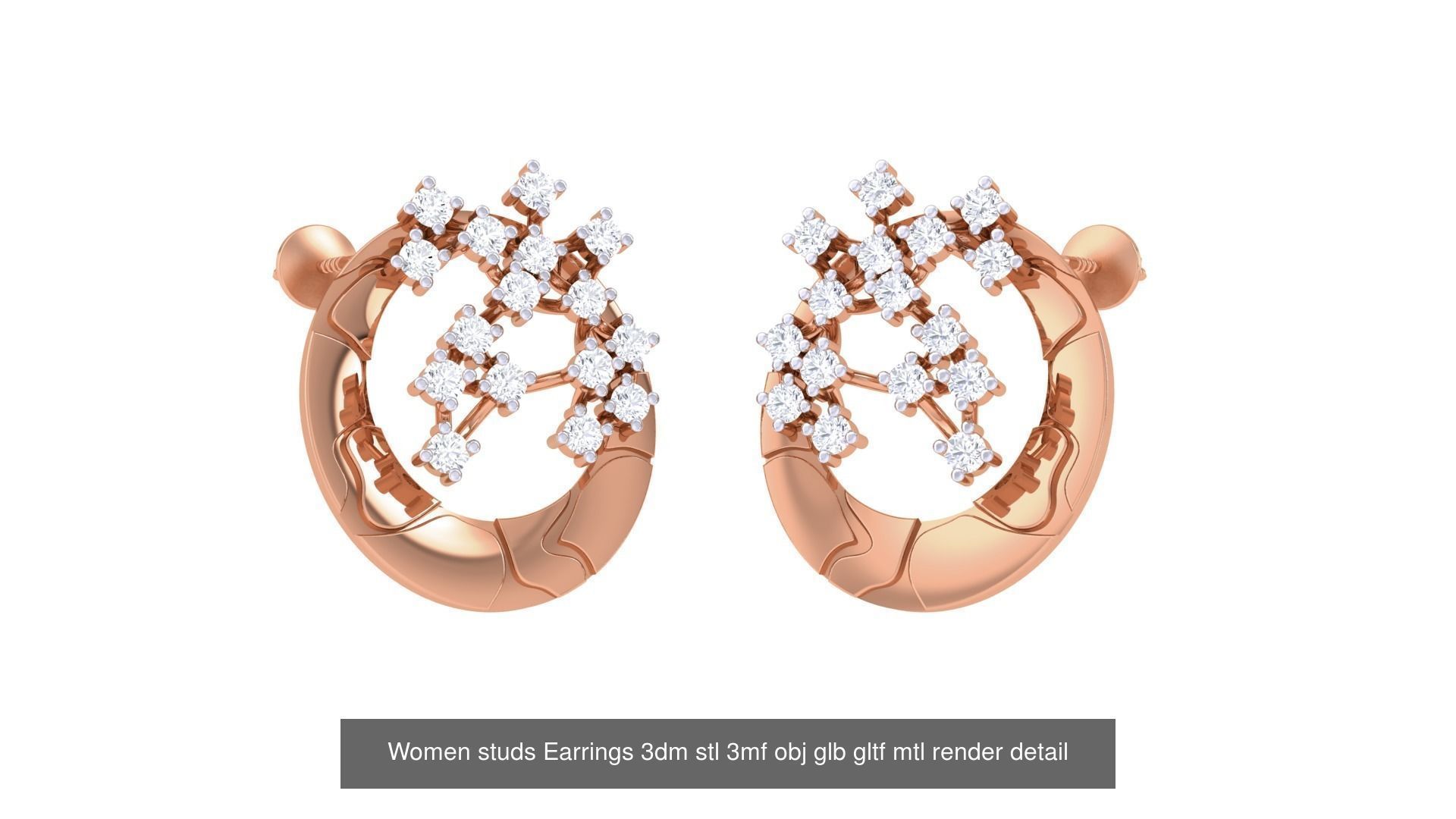 133 Women studs Earrings 3dm stl 3mf obj glb gltf mtl render 3D Model Collection_101