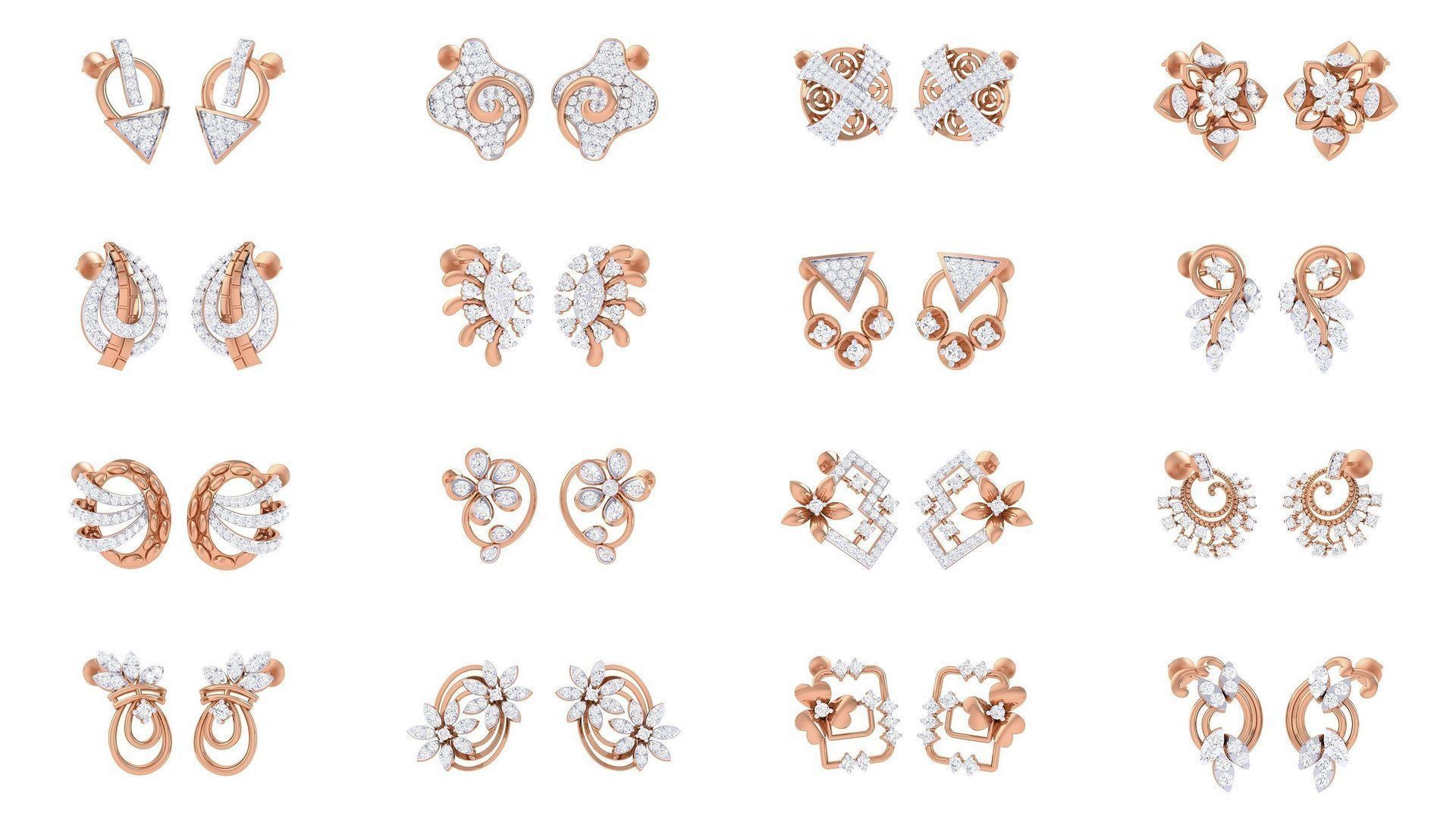 133 Women studs Earrings 3dm stl 3mf obj glb gltf mtl render 3D Model Collection_3