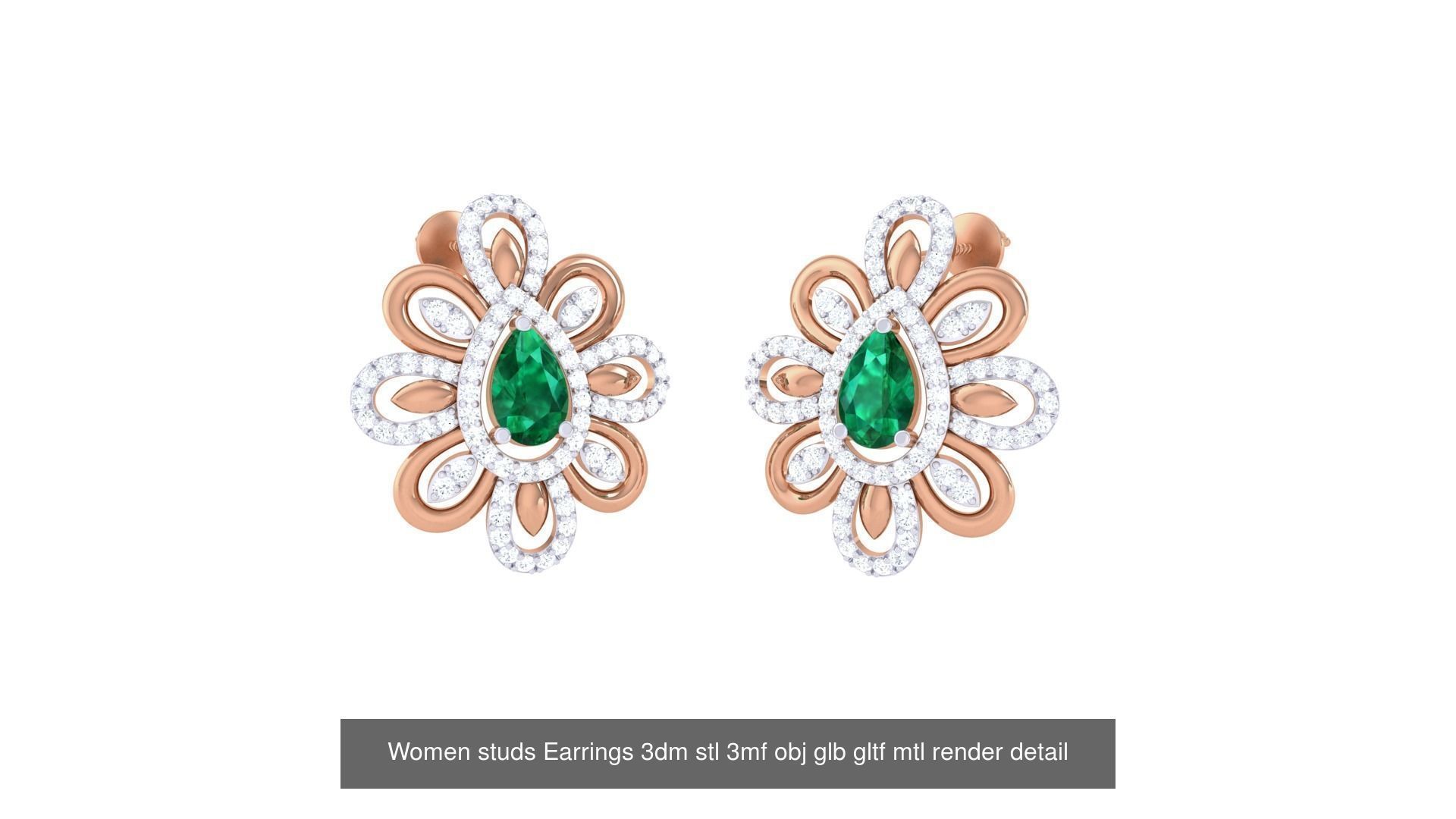 133 Women studs Earrings 3dm stl 3mf obj glb gltf mtl render 3D Model Collection_147