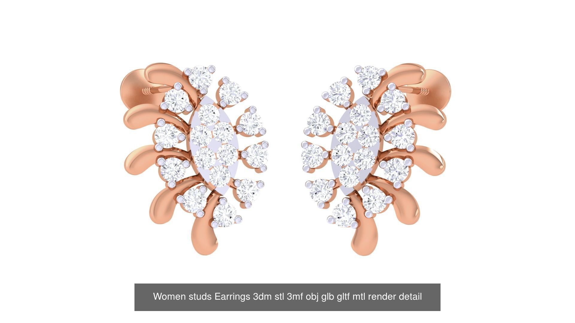 133 Women studs Earrings 3dm stl 3mf obj glb gltf mtl render 3D Model Collection_54