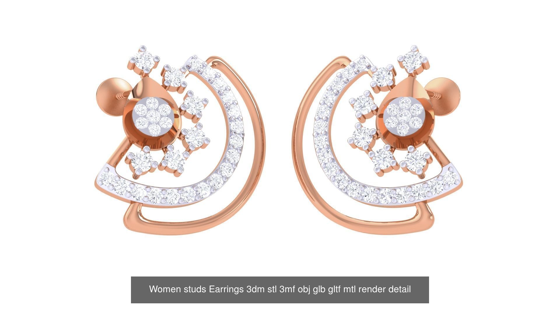 133 Women studs Earrings 3dm stl 3mf obj glb gltf mtl render 3D Model Collection_105