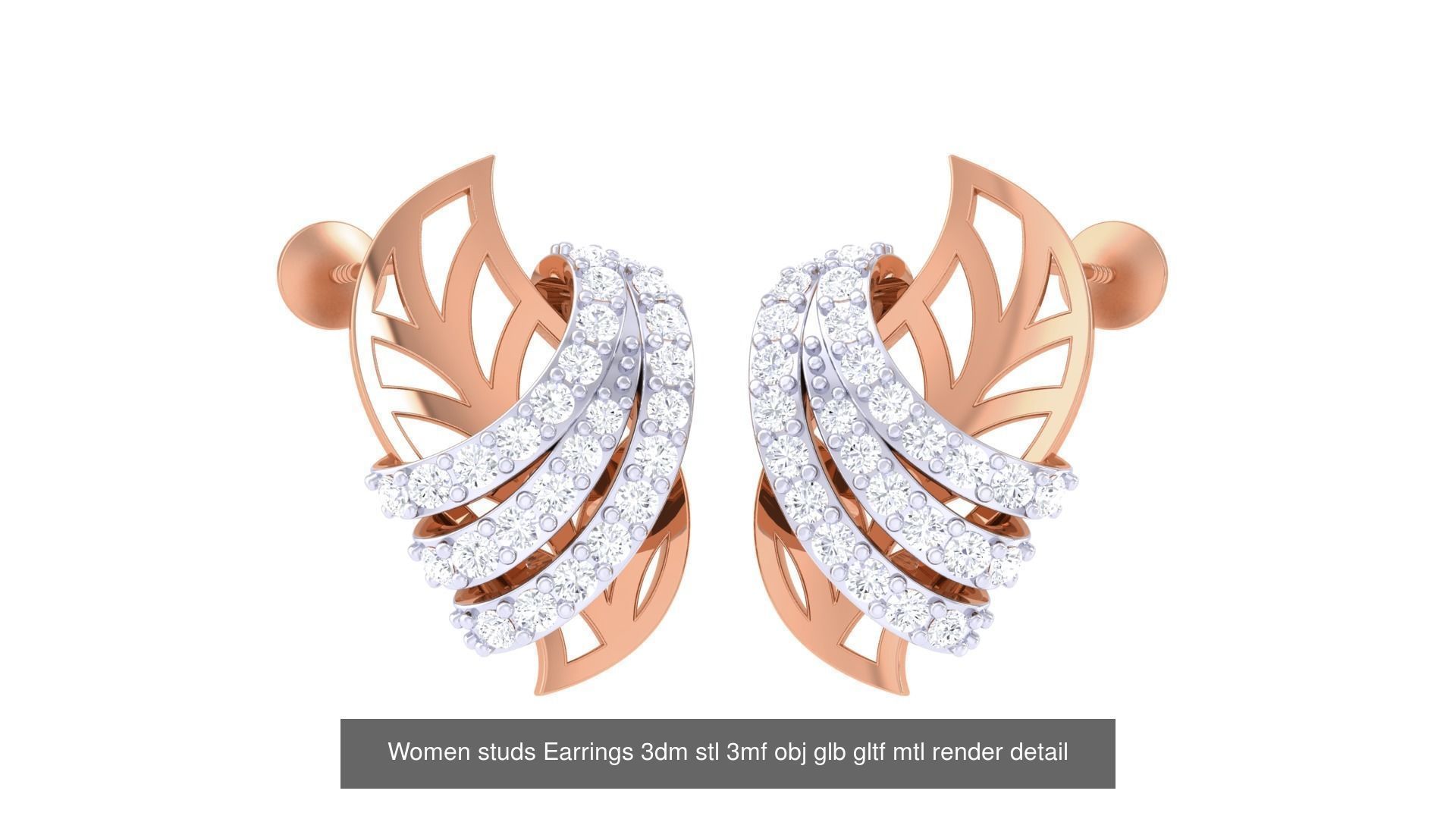 133 Women studs Earrings 3dm stl 3mf obj glb gltf mtl render 3D Model Collection_34