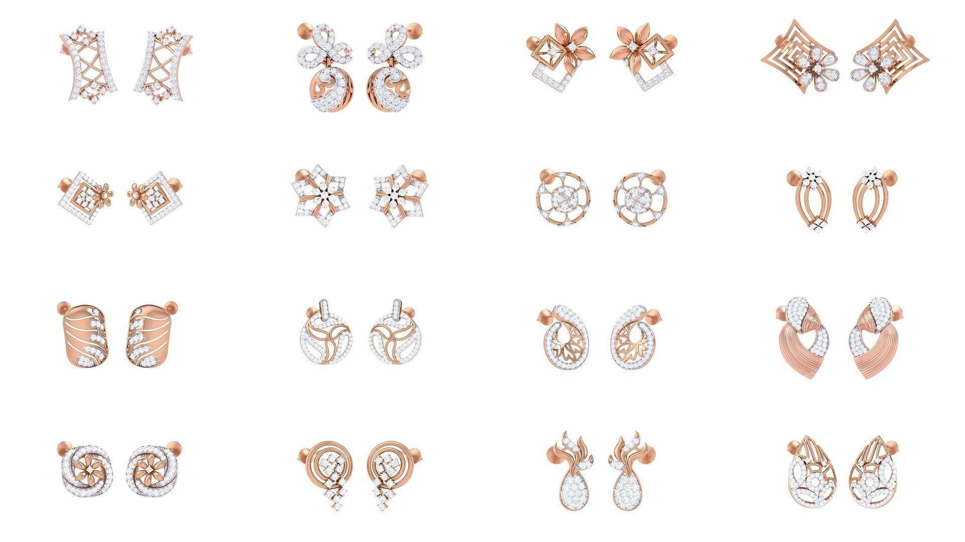 133 Women studs Earrings 3dm stl 3mf obj glb gltf mtl render 3D Model Collection_11