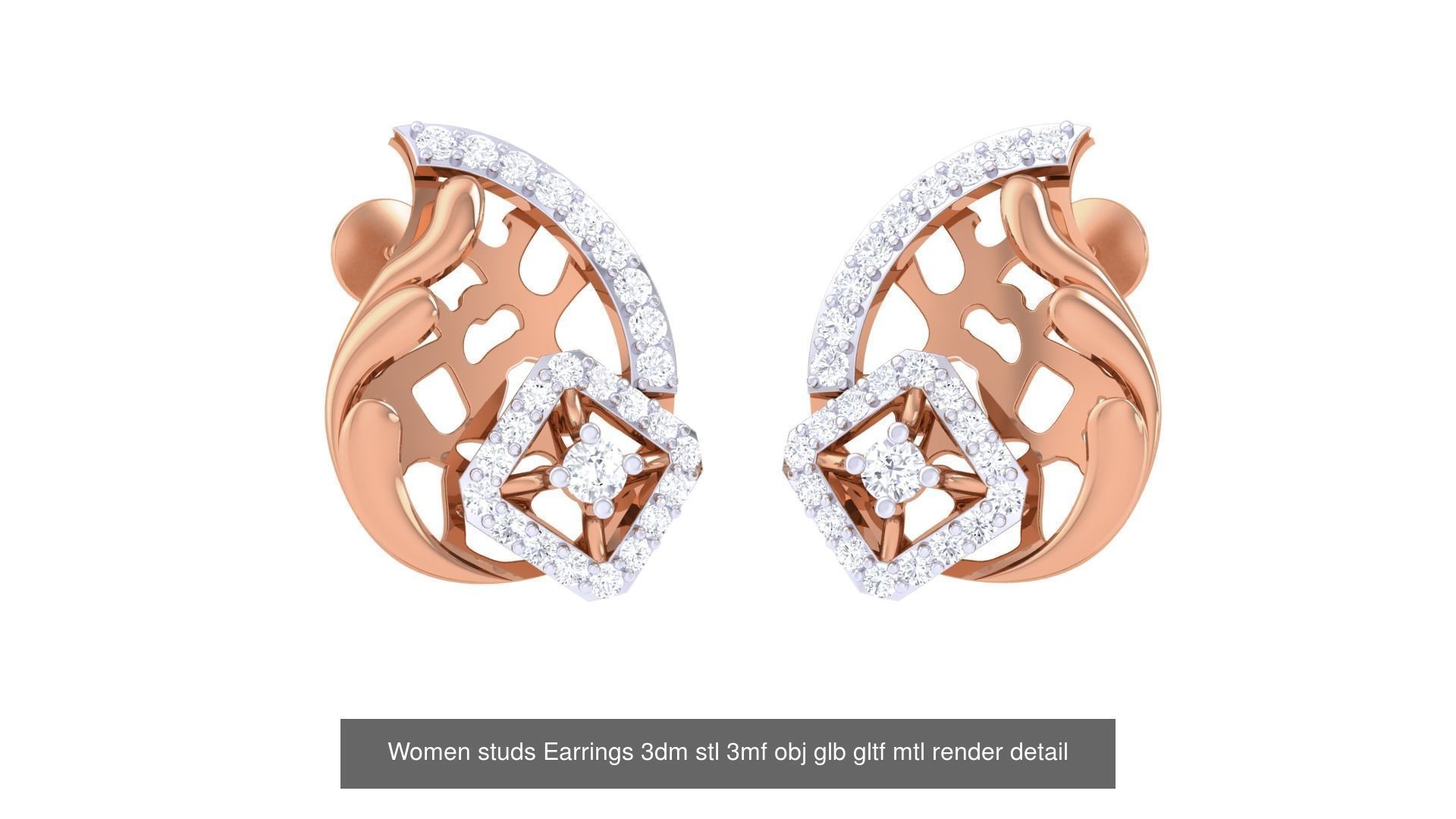 133 Women studs Earrings 3dm stl 3mf obj glb gltf mtl render 3D Model Collection_93