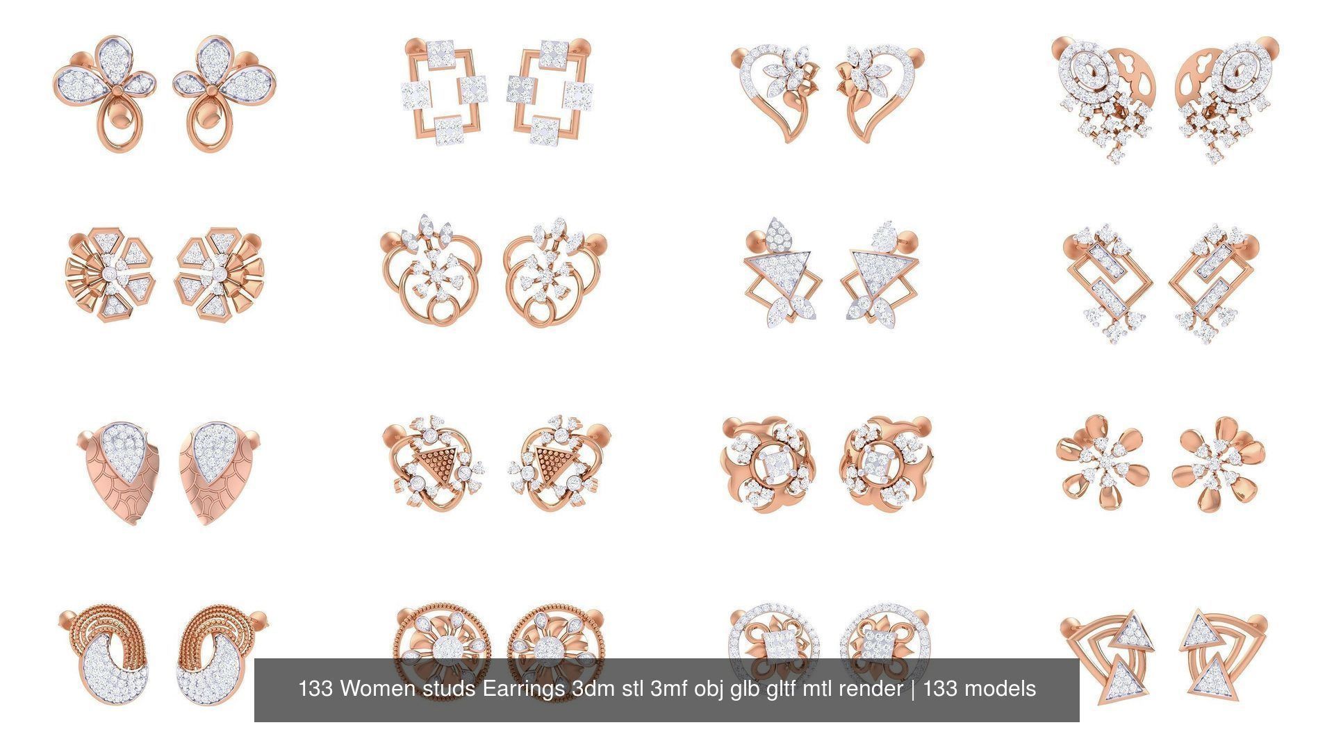 133 Women studs Earrings 3dm stl 3mf obj glb gltf mtl render 3D Model Collection_6