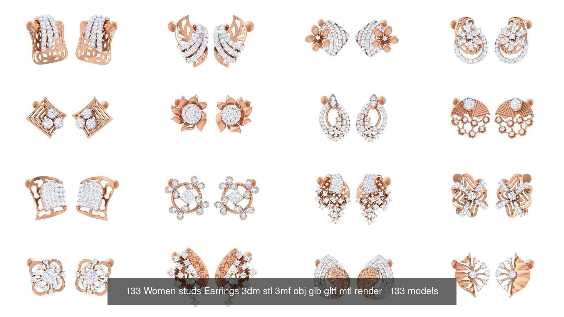 133 Women studs Earrings 3dm stl 3mf obj glb gltf mtl render 3D Model Collection_2