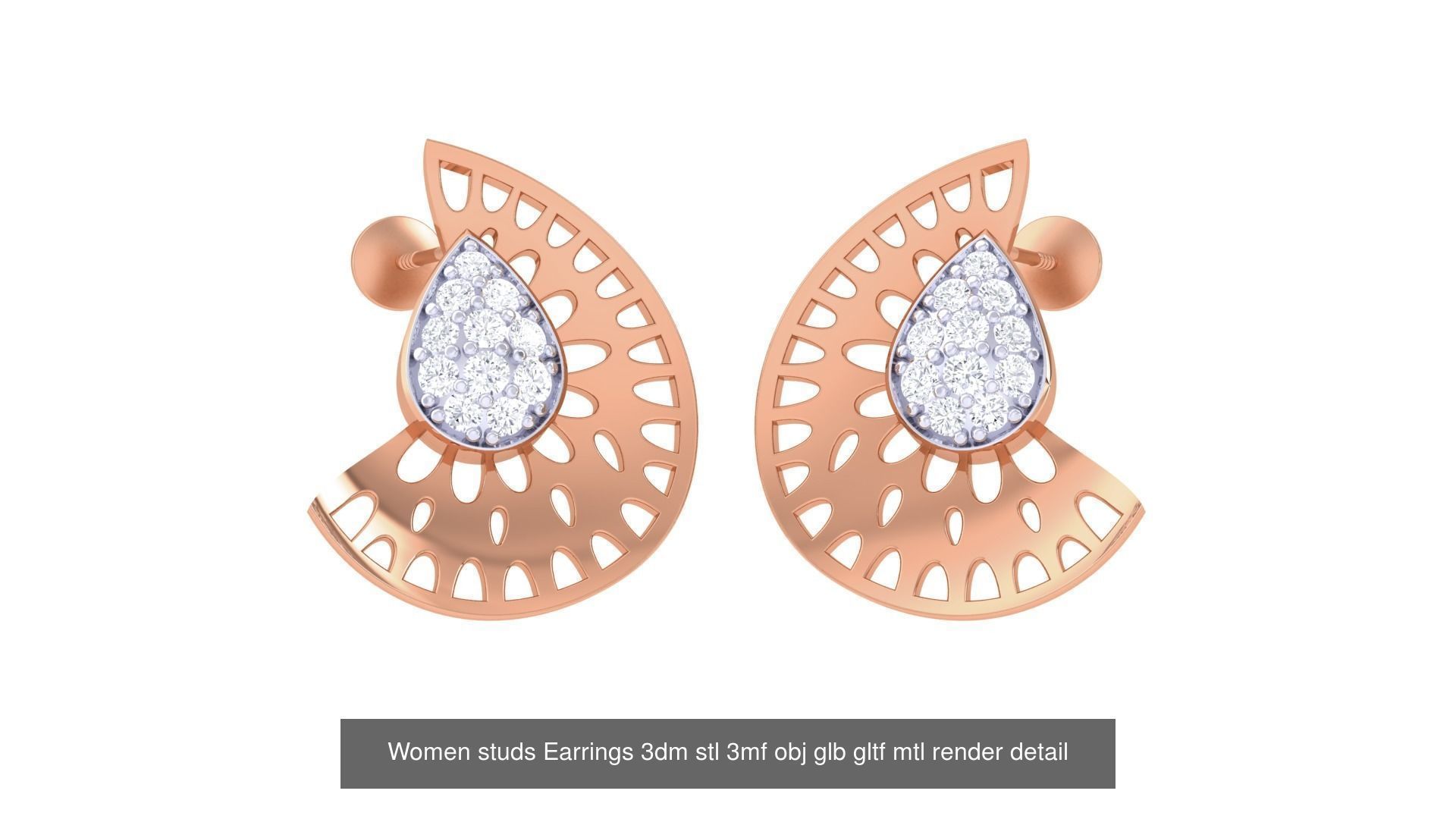 133 Women studs Earrings 3dm stl 3mf obj glb gltf mtl render 3D Model Collection_18