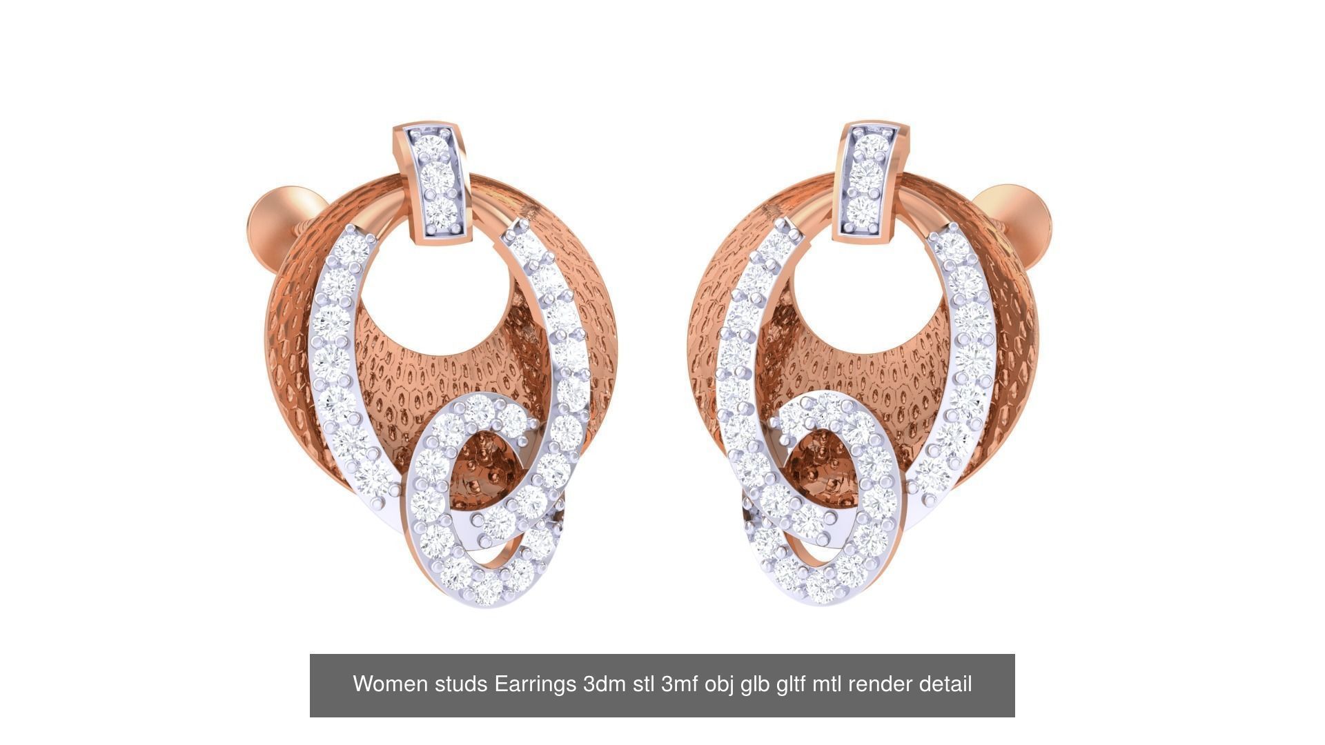 133 Women studs Earrings 3dm stl 3mf obj glb gltf mtl render 3D Model Collection_90