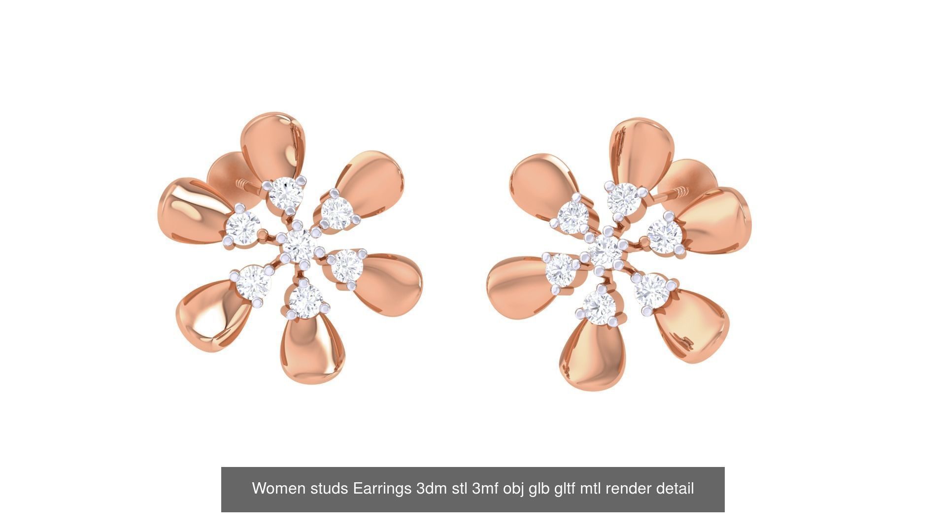 133 Women studs Earrings 3dm stl 3mf obj glb gltf mtl render 3D Model Collection_76