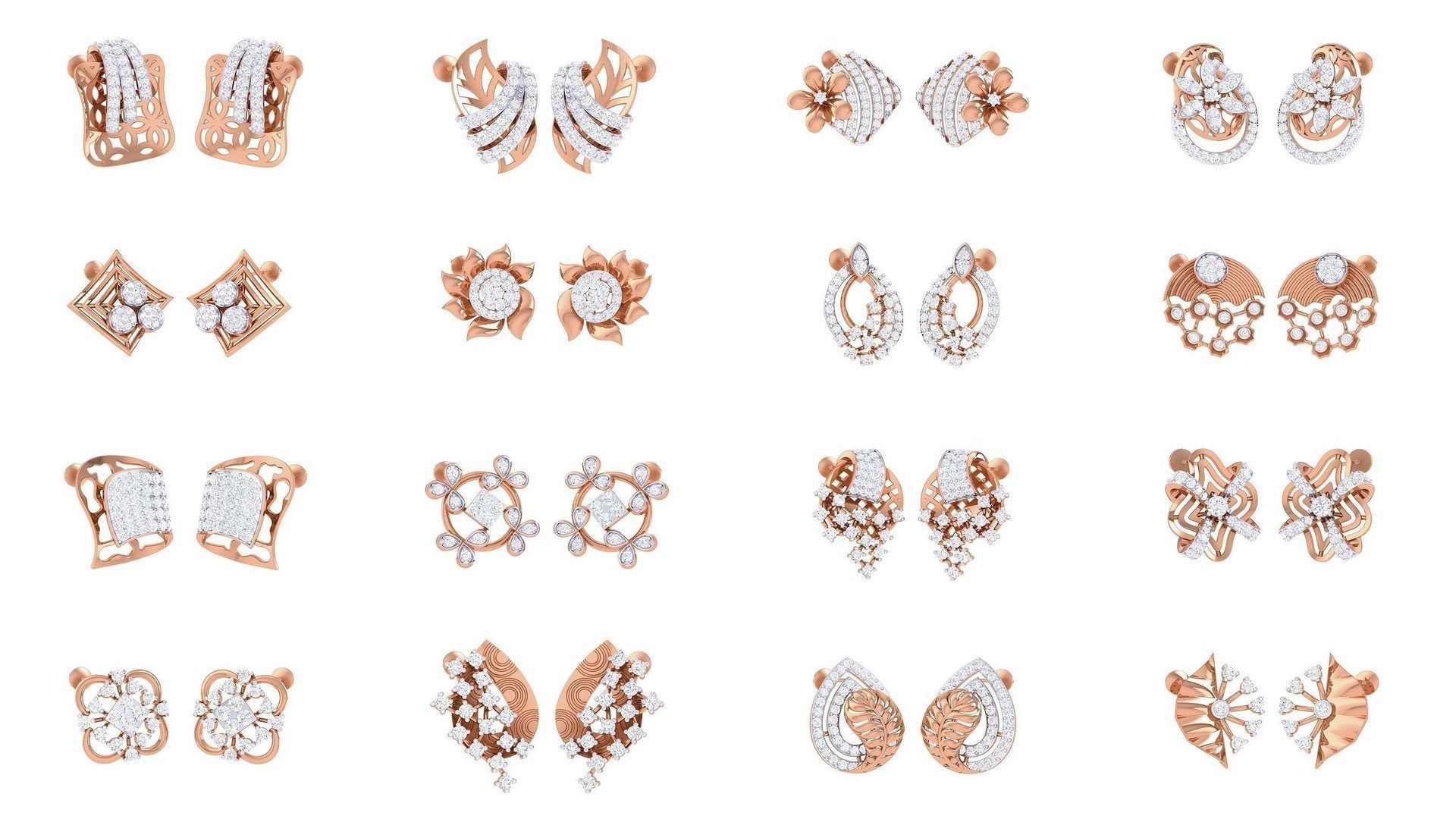 133 Women studs Earrings 3dm stl 3mf obj glb gltf mtl render 3D Model Collection_1