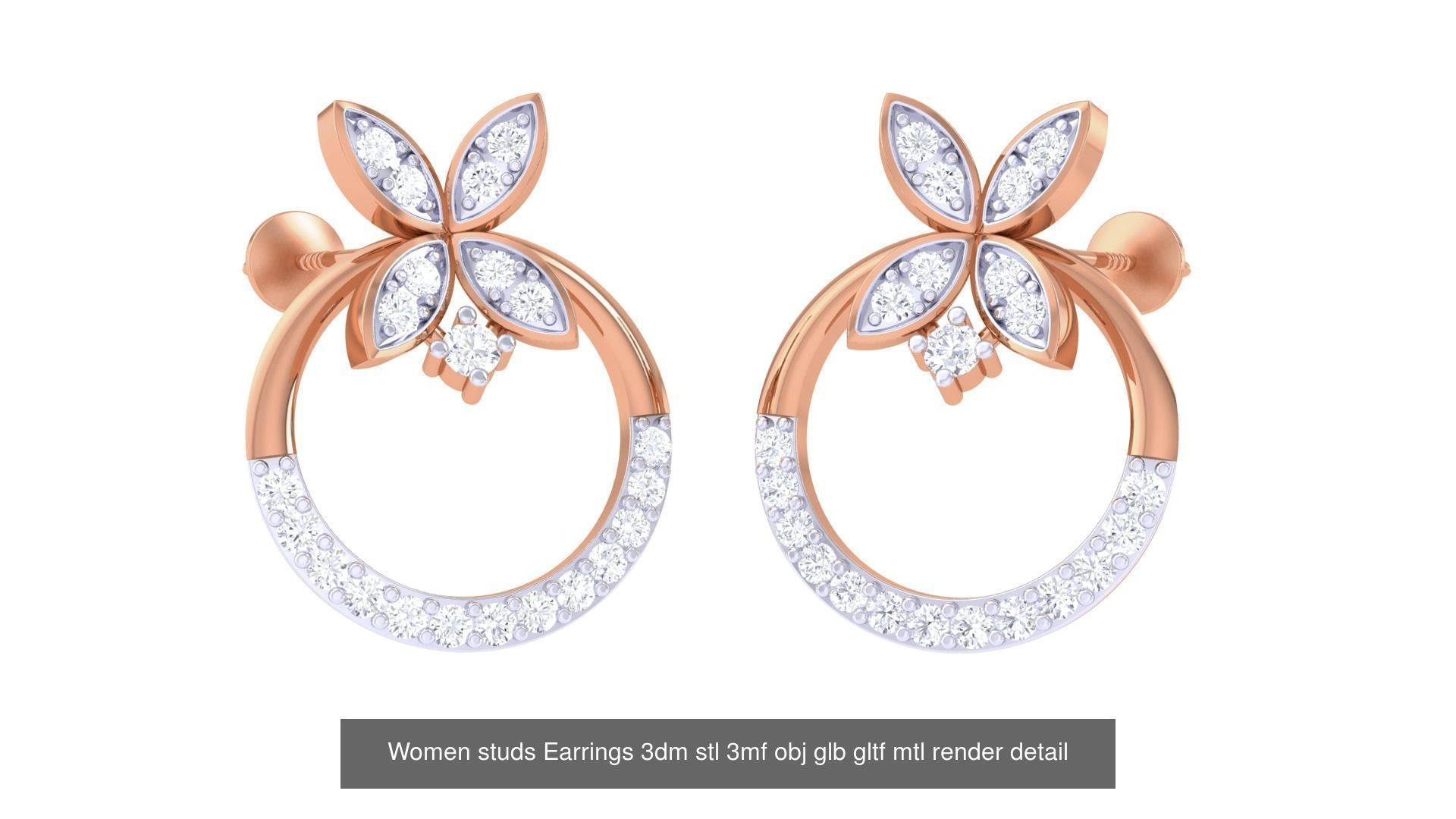 133 Women studs Earrings 3dm stl 3mf obj glb gltf mtl render 3D Model Collection_98